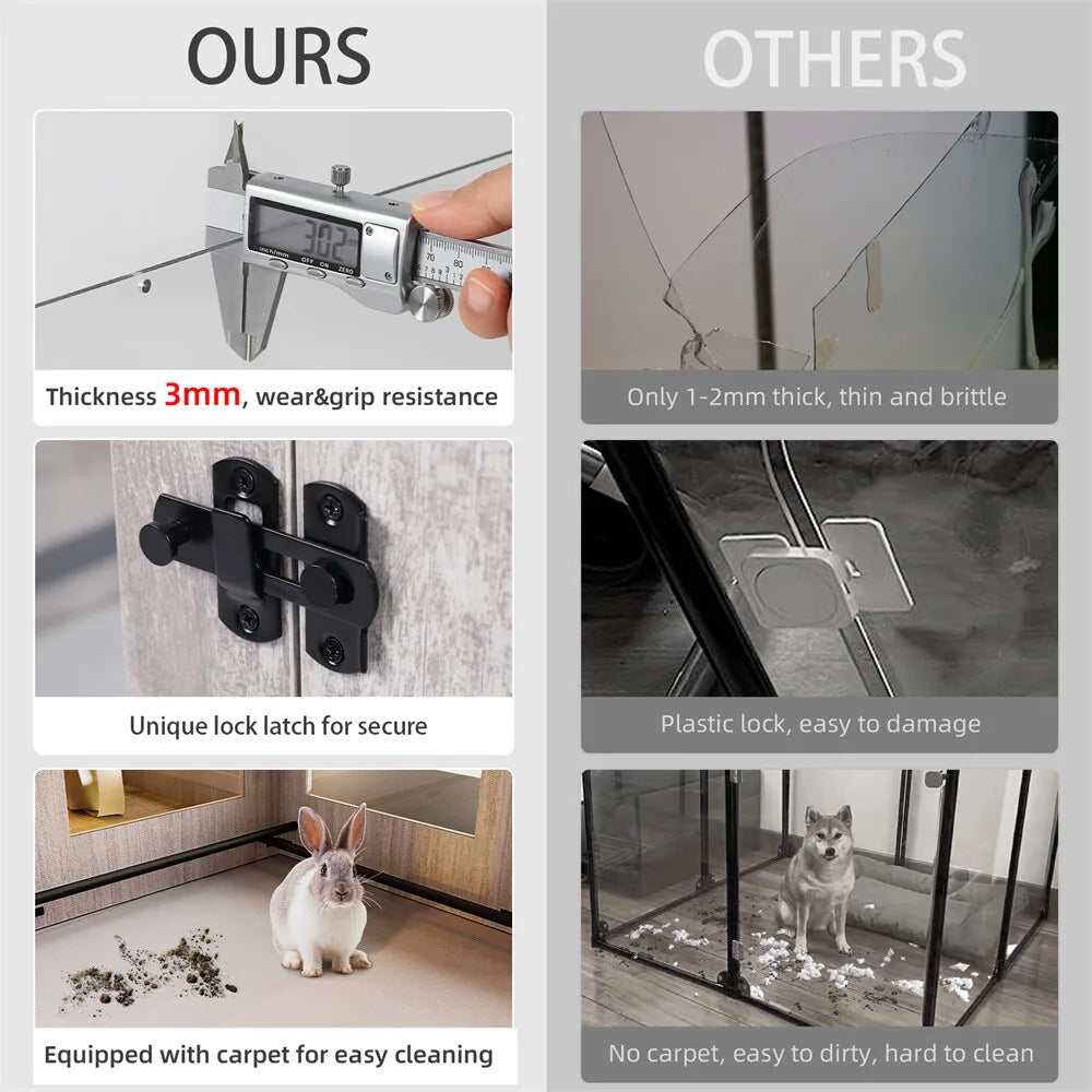 Heavy Duty Dog Whelping Box Indoor Tempered Glass Pet Dog Playpen Kennel Cage Training Enclosure Fence Rails with Waterproof Mat