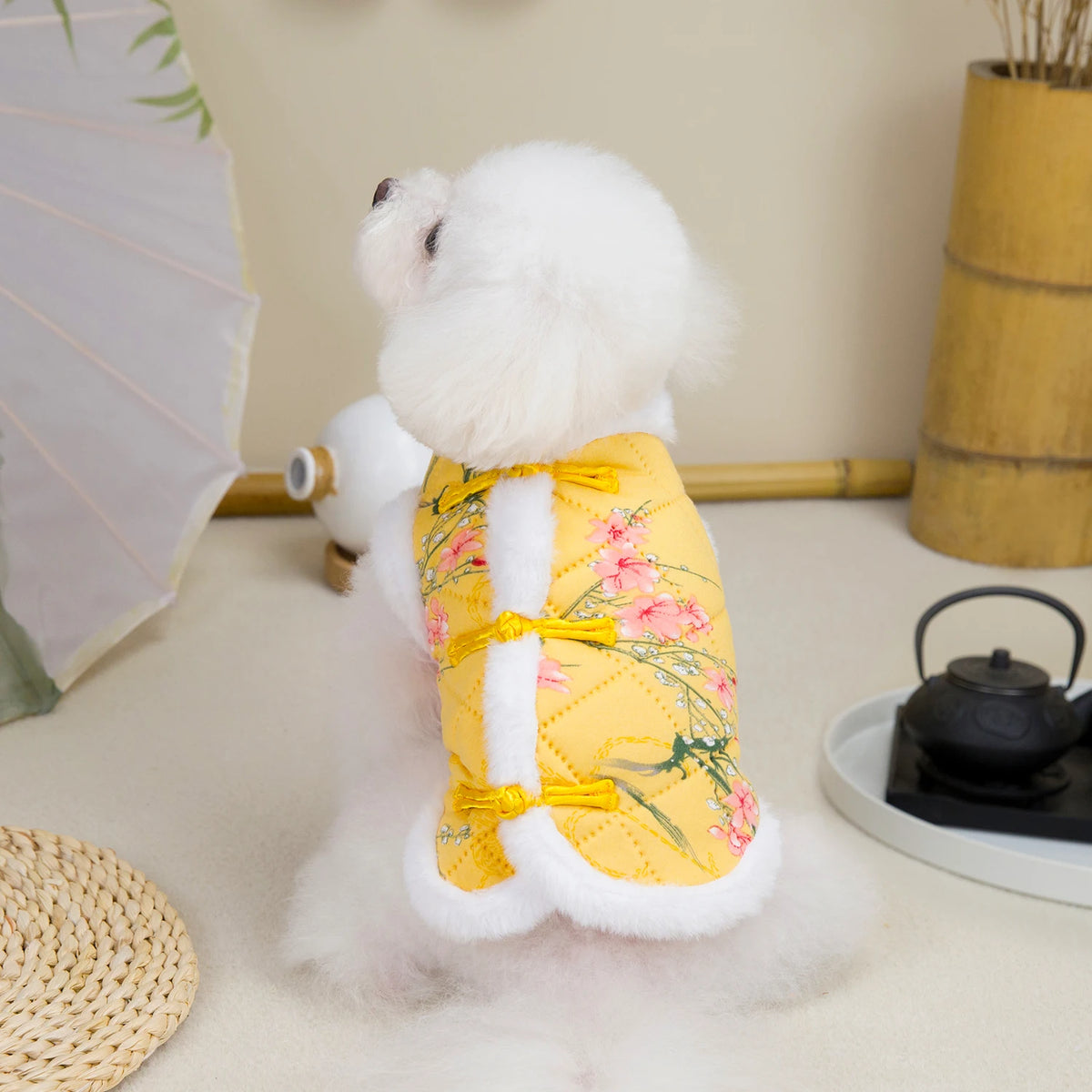 New Year Chinese Style Pet Dog Tang Suit Warm Pet Vest Clothes Festival Small Dogs Winter Jacket Dog Costume Outfits