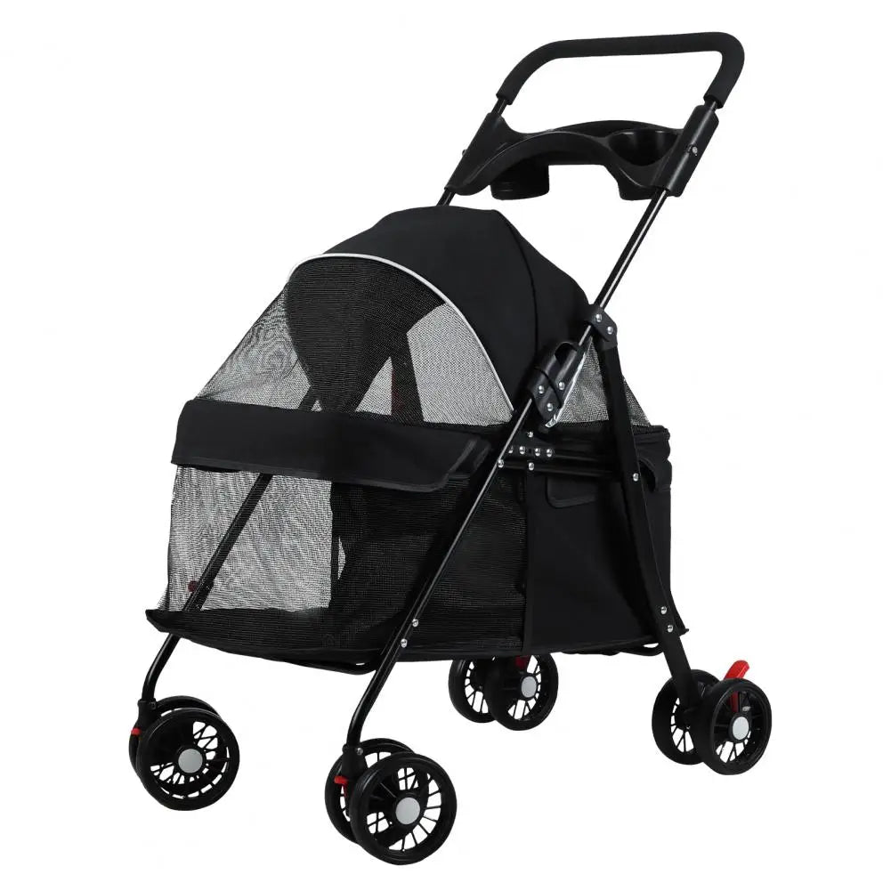 Dog Cat Stroller, Outdoor Travel Pet Cart Folding Stroller With Cup Holder, Visible Mesh Cage Stroller for Medium Small Dog