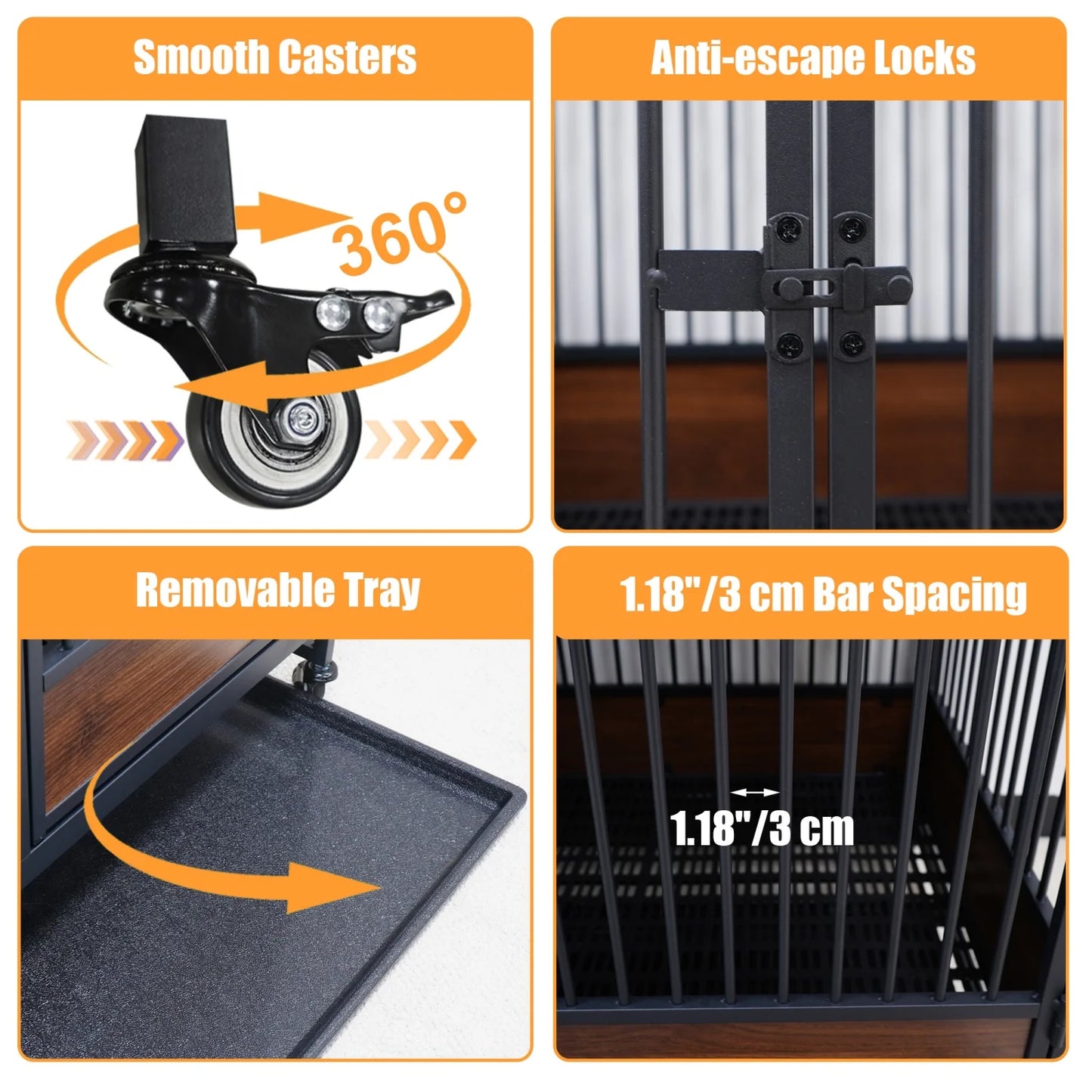 Furniture Style Metal Cat Cage Pet Kennel Roliing Cat Kittens Whelping Crate with Removable Tray for Homes Pet Shops