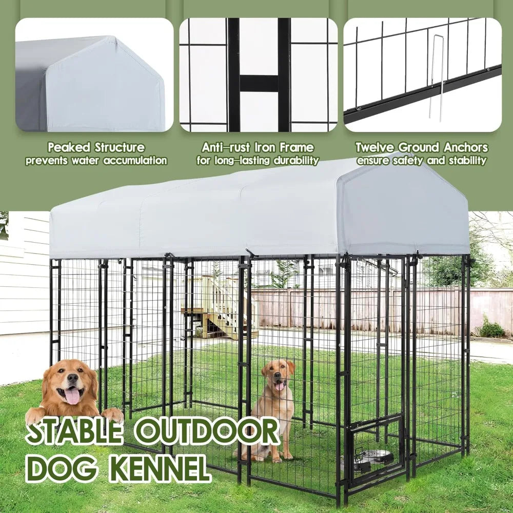 Brand new, Fast shipping 8x4x6 FT Outdoor Dog Kennel for Large Dogs with UV Waterproof Cover, Double Locks, Rotating