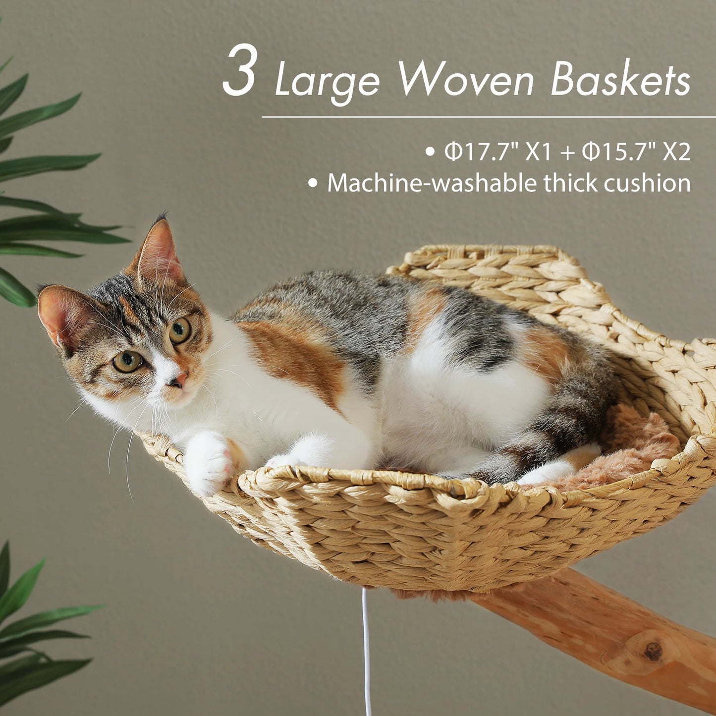 Large Cat Tree Tower with Sisal Scratching Post Wicker Basket Bed Flower Cat Condo Indoor Modern Cat Furniture Cat Accessories