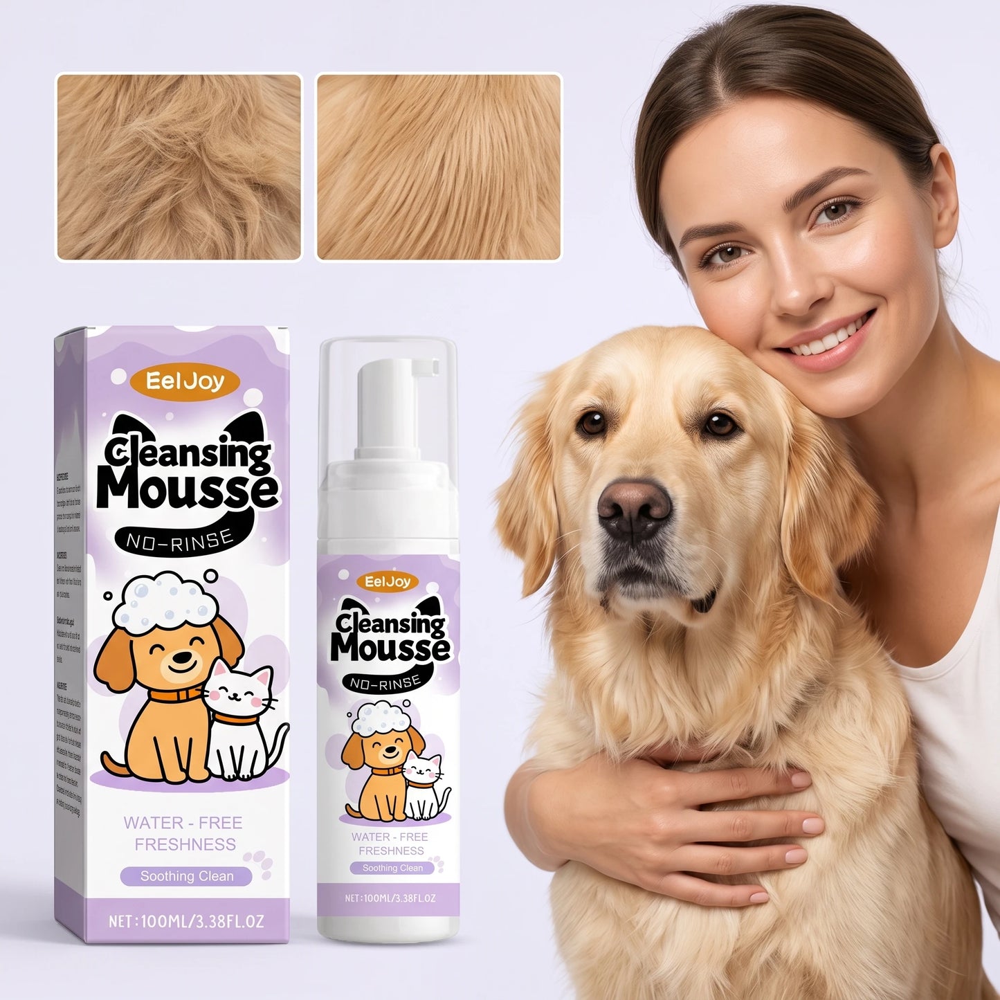 100ML No-rinse Pet Cleaning Mousse Gentle Remove Dirts Moisturizing Skin Eliminate Bad Odor Soothing Redness Refreshig Pet Foam Cleaner for Cats & Dogs