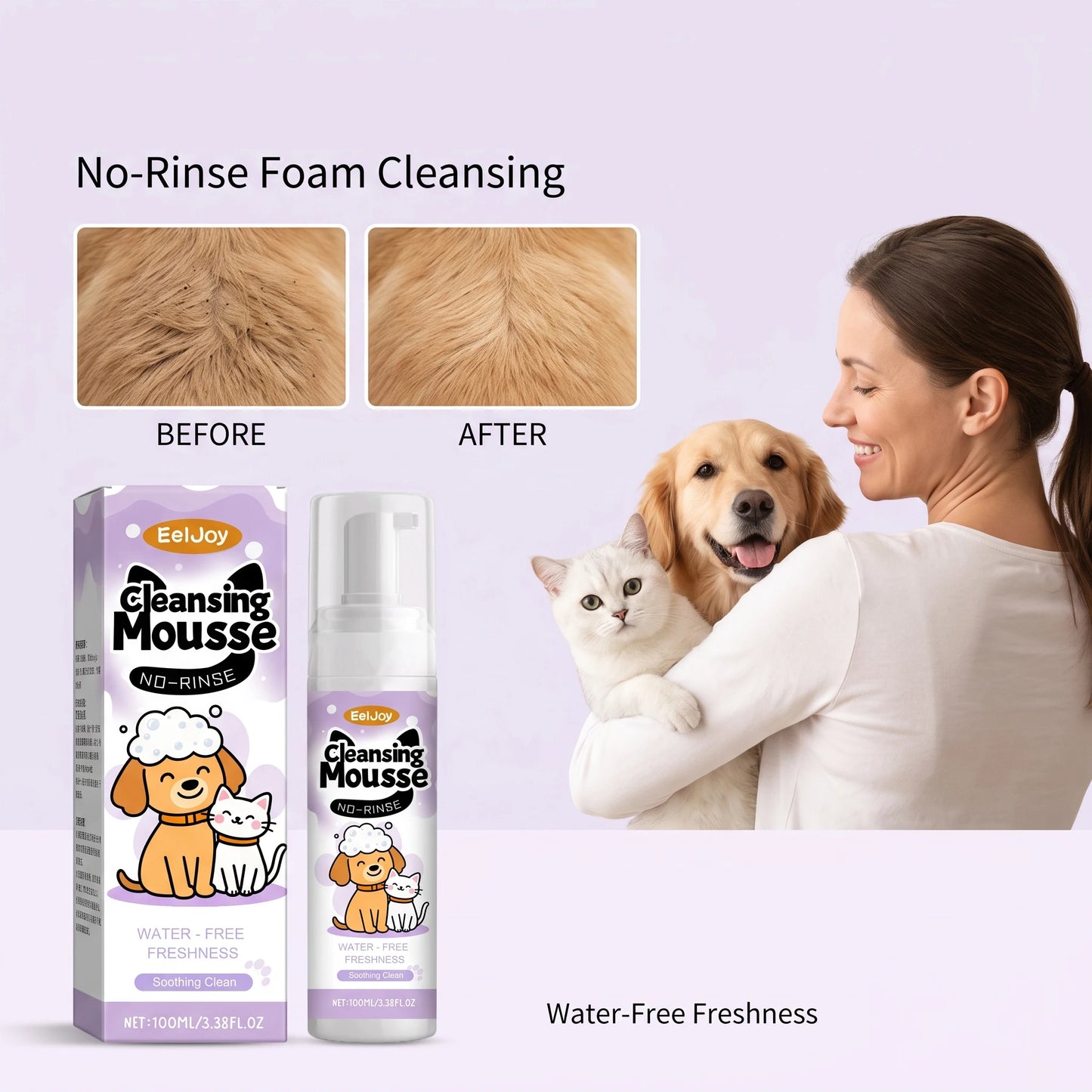 100ML No-rinse Pet Cleaning Mousse Gentle Remove Dirts Moisturizing Skin Eliminate Bad Odor Soothing Redness Refreshig Pet Foam Cleaner for Cats & Dogs