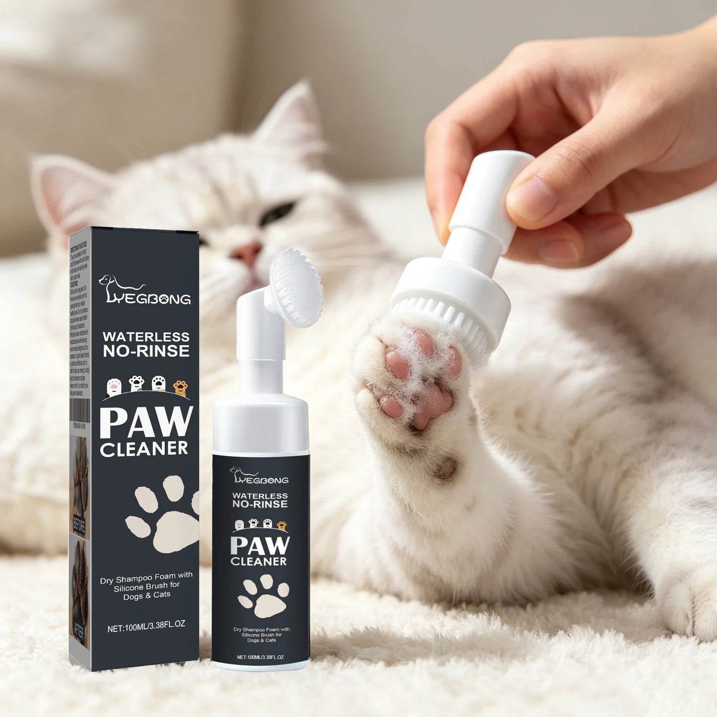 100ML Pet Paw Dry Shampoo Waterless Cleaning No-rinse Rich Bubble Remove Dirts Eliminate Bad Odors Non-irritating Maintain Paw Cleaner Mousse