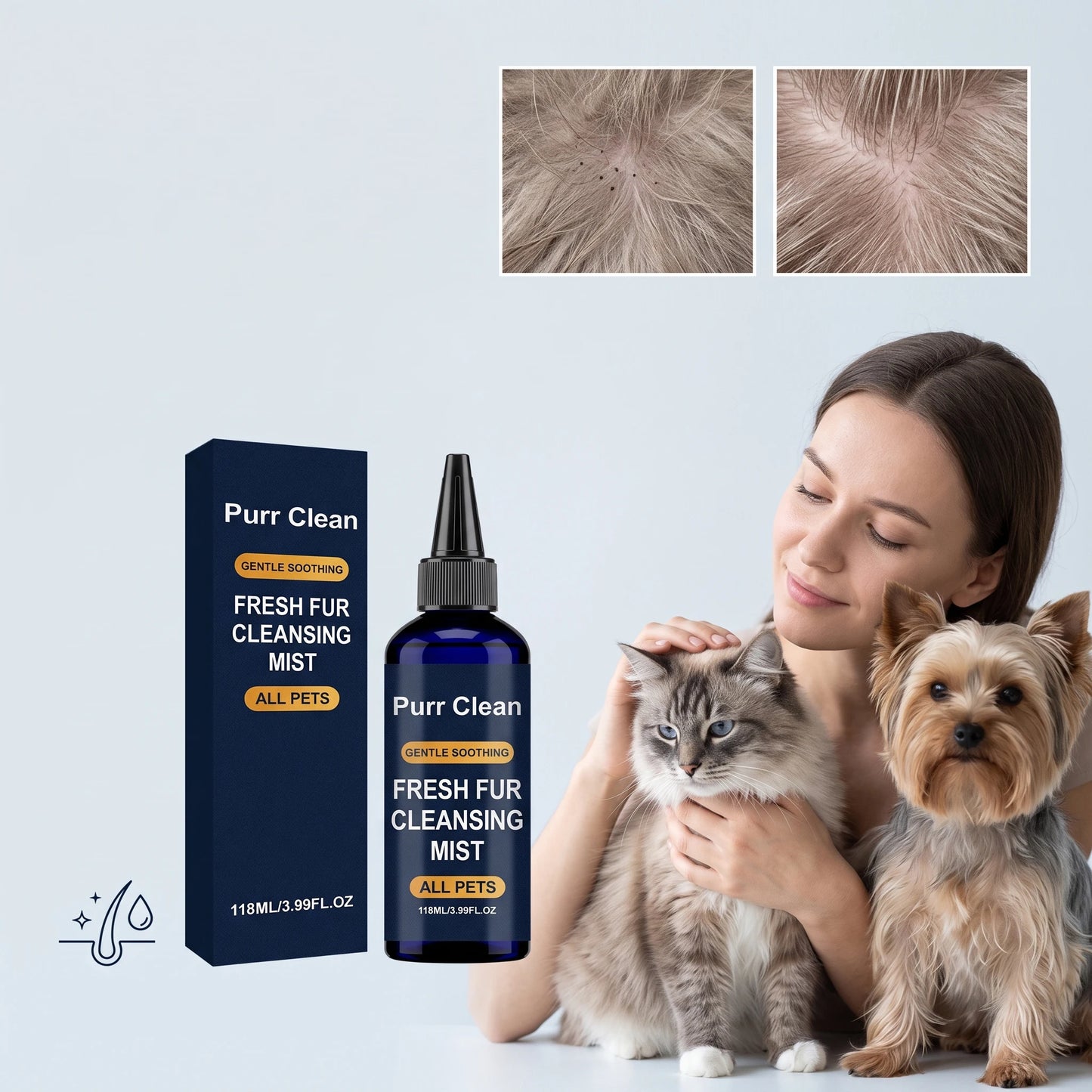118ML Pet Hair Cleaning Agents for Dog & Cats Deep Cleaning Dirts Enhance Smoothness Remove Stains Eliminate Bad Odor Glowing Refreshing Pet Hair Cleaner Spray
