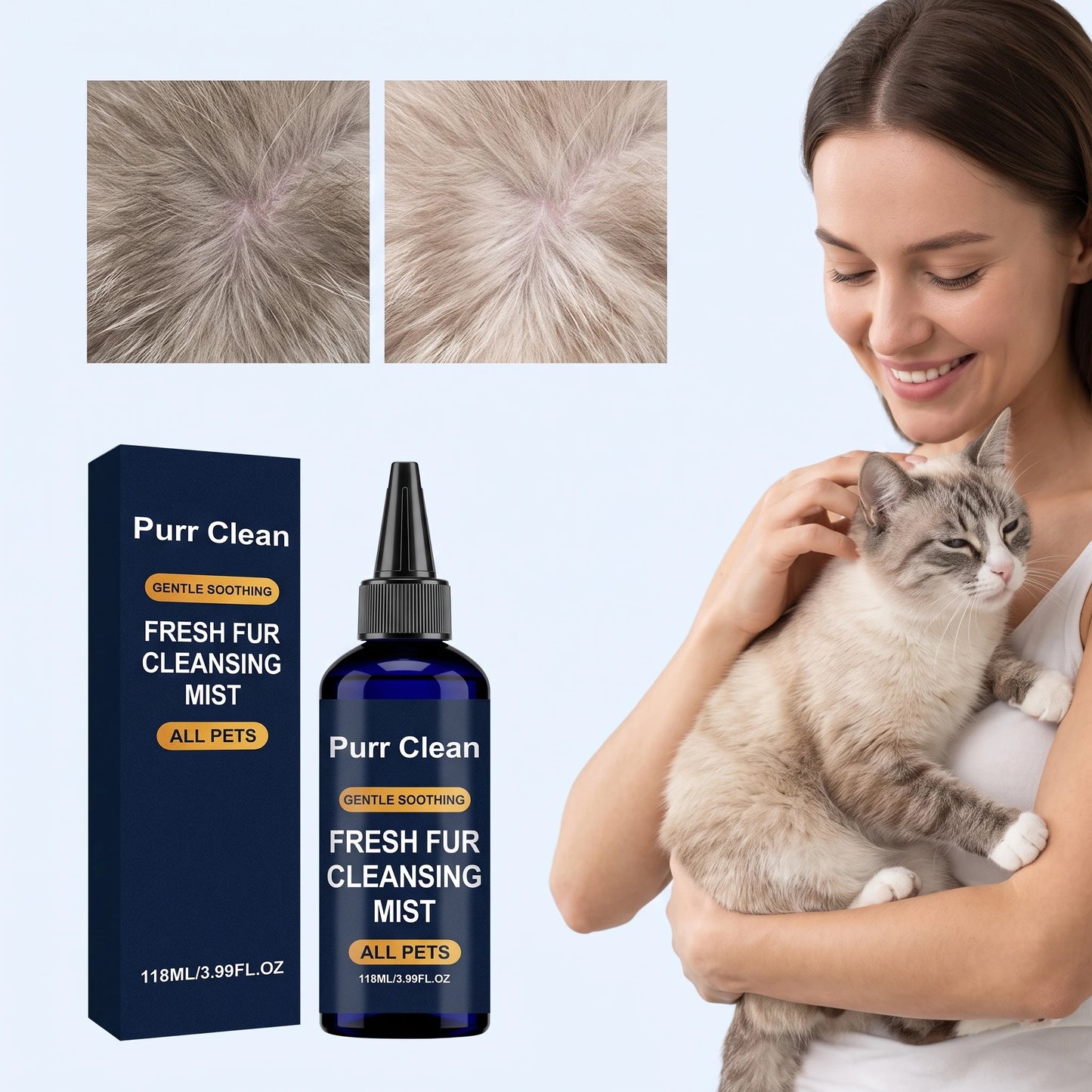 118ML Pet Hair Cleaning Agents for Dog & Cats Deep Cleaning Dirts Enhance Smoothness Remove Stains Eliminate Bad Odor Glowing Refreshing Pet Hair Cleaner Spray