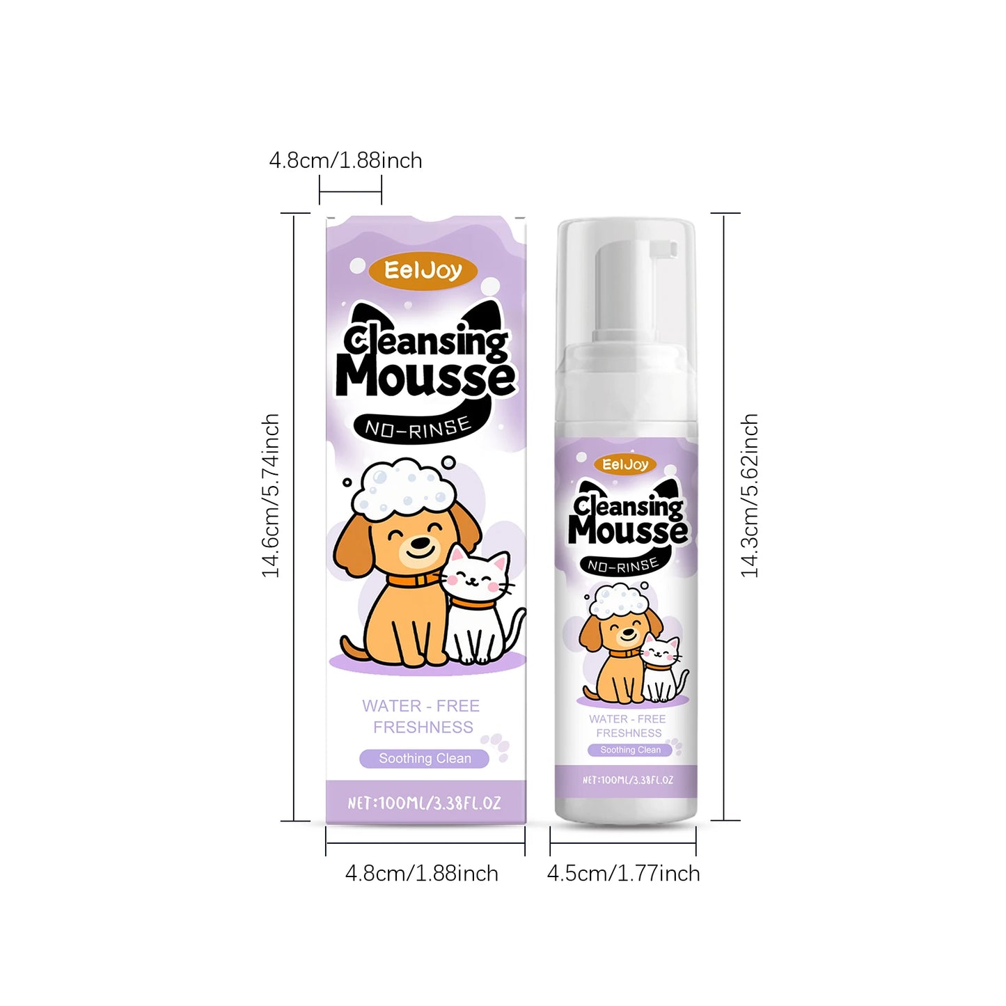 100ML No-rinse Pet Cleaning Mousse Gentle Remove Dirts Moisturizing Skin Eliminate Bad Odor Soothing Redness Refreshig Pet Foam Cleaner for Cats & Dogs