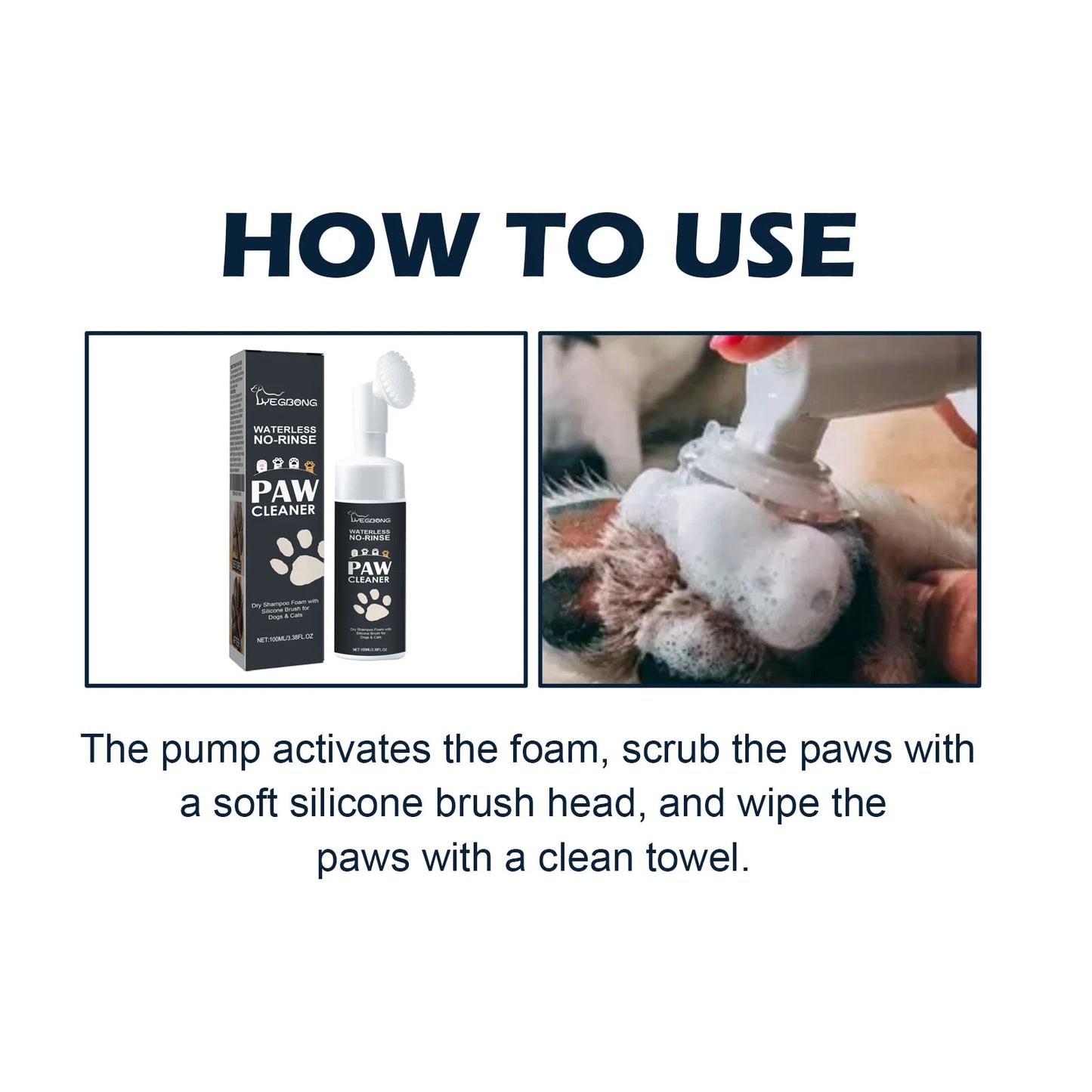 100ML Pet Paw Dry Shampoo Waterless Cleaning No-rinse Rich Bubble Remove Dirts Eliminate Bad Odors Non-irritating Maintain Paw Cleaner Mousse
