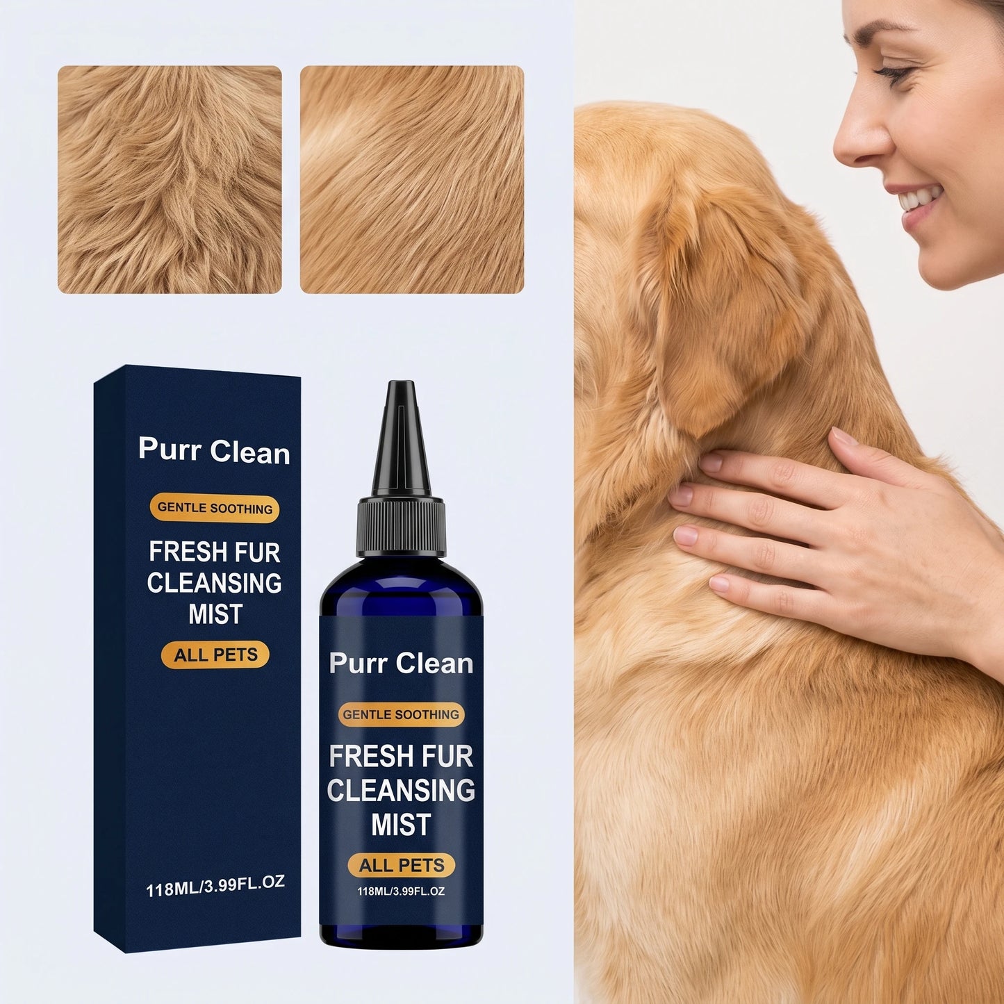 118ML Pet Hair Cleaning Agents for Dog & Cats Deep Cleaning Dirts Enhance Smoothness Remove Stains Eliminate Bad Odor Glowing Refreshing Pet Hair Cleaner Spray