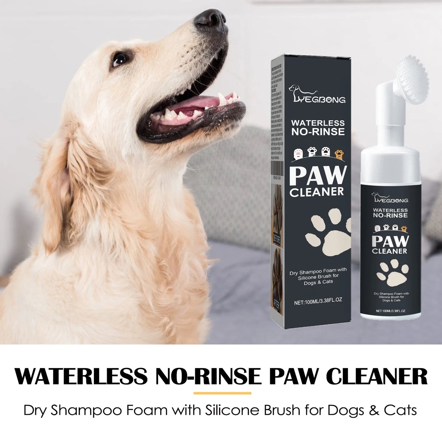 100ML Pet Paw Dry Shampoo Waterless Cleaning No-rinse Rich Bubble Remove Dirts Eliminate Bad Odors Non-irritating Maintain Paw Cleaner Mousse