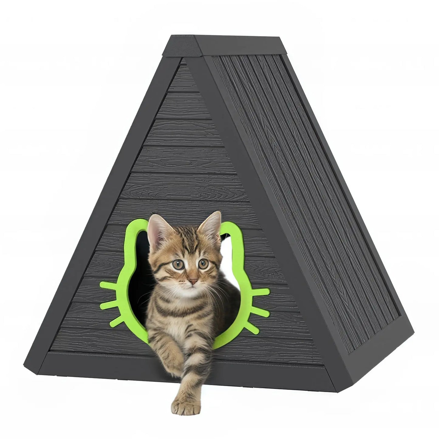 Triangular A Frame Plastic Cat House Cute Cat Head Entrance Semi Enclosed Kitten Hideaway Bed Minimalist Textured Indoor Pet Shelter Home Decor Cat Cave