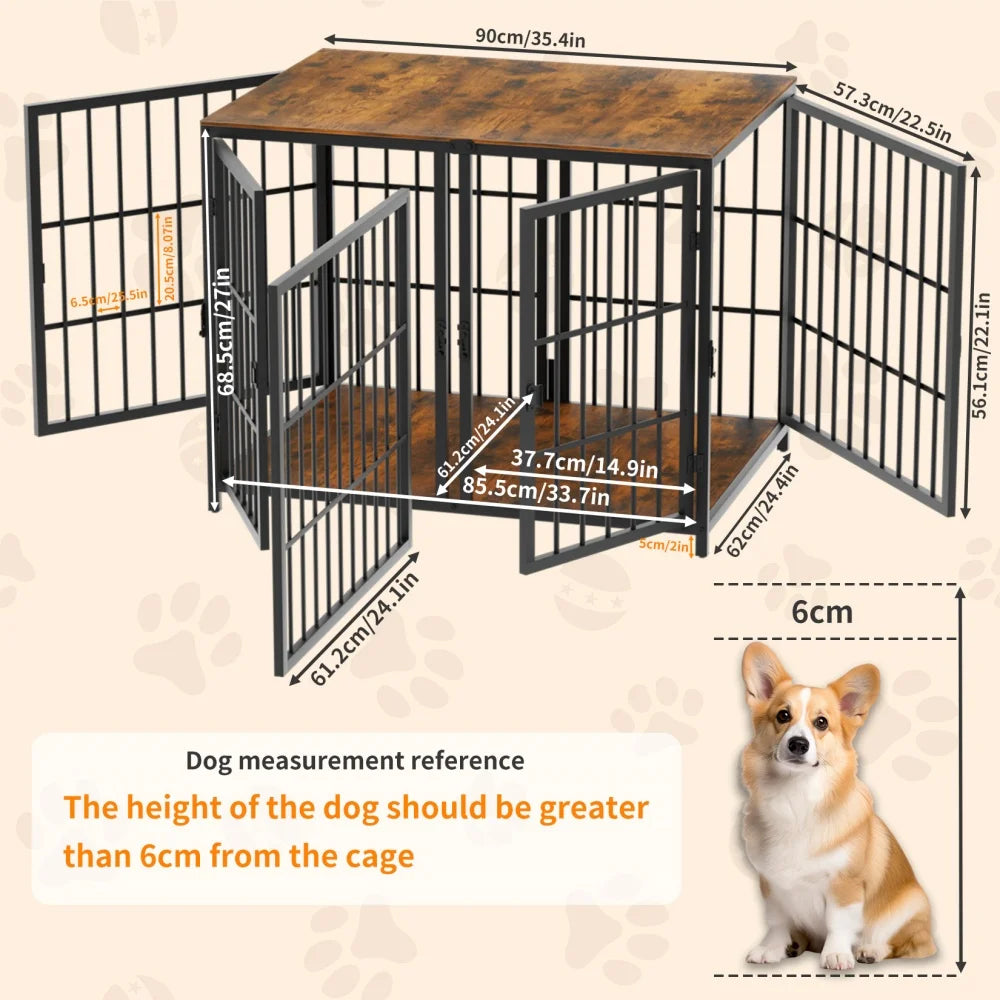 1Pcs Spacious Double Dog Crate with Removable Divider Furniture Style Kennel Cage Ultra Thicken