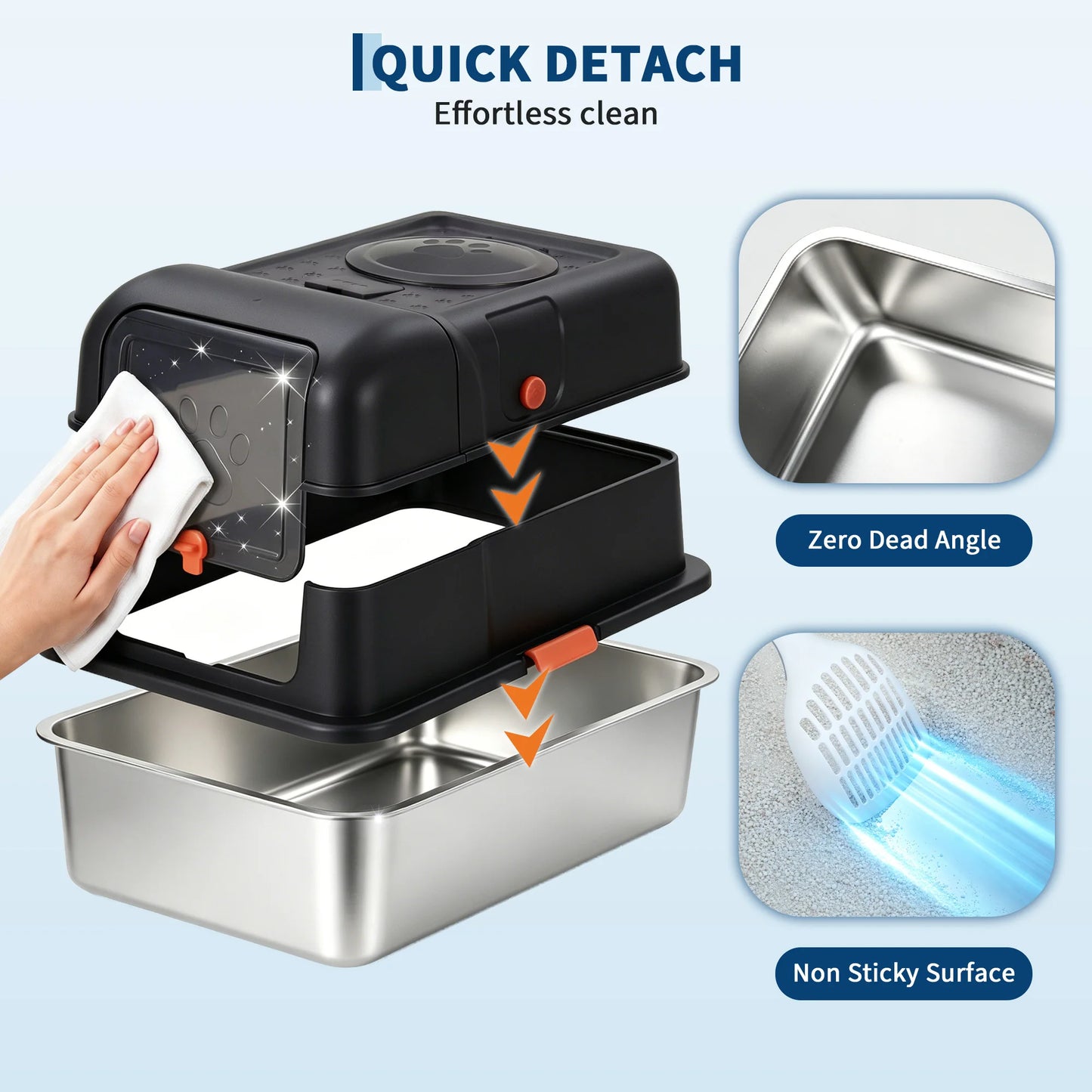 Dog Proof Litter Box Large Stainless Steel Cat Litter Box with Lid, XL Enclosed Metal Litter Pan, Front Entry Top Exit, High-Sided Anti-Leak, Includes Scoop for Big Cats & Multi-Cat Home