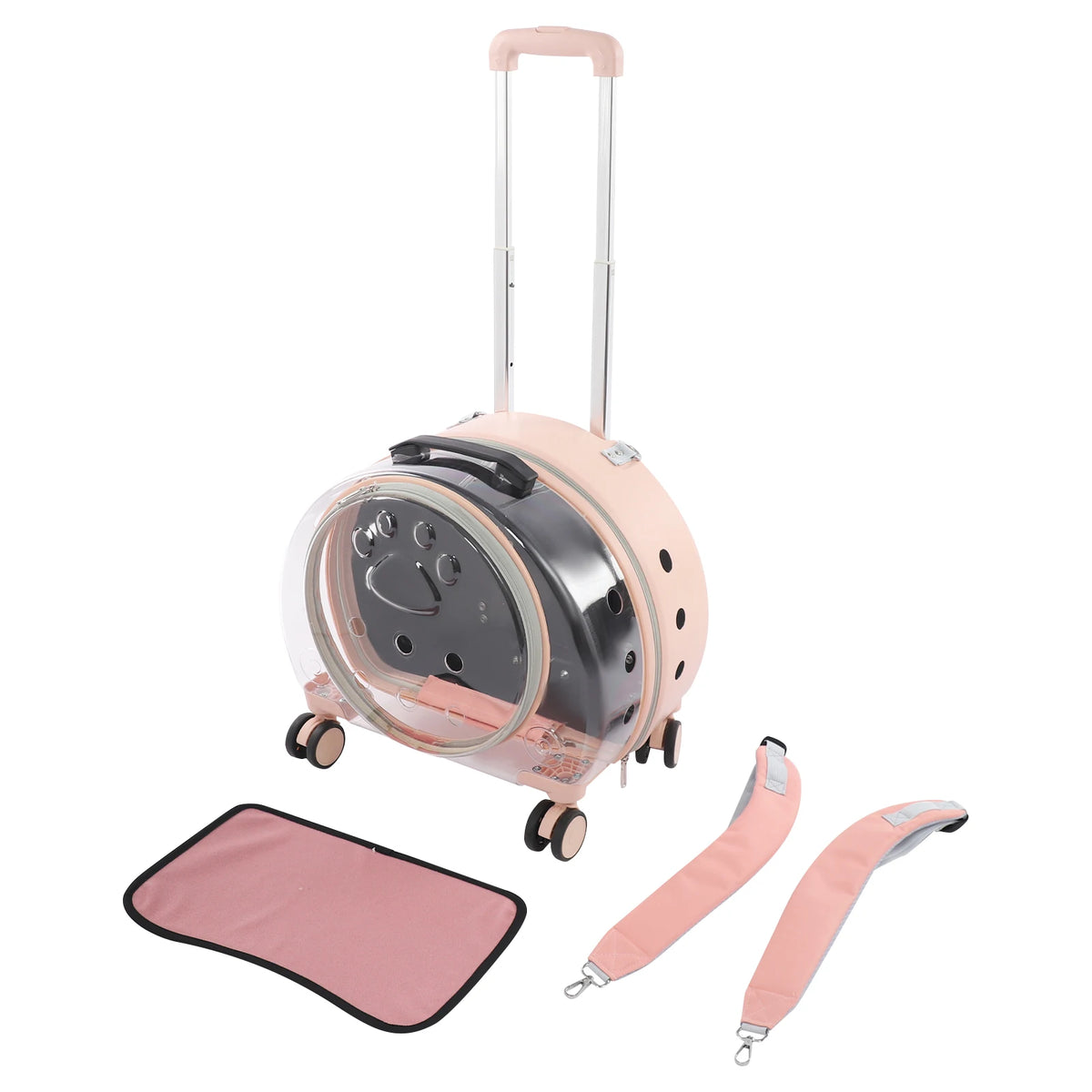 Light Pink Transparent Pet Travel Carrier Portable Trolley Suitcase for Pet Within 19.84lbs Durable Pet Transport Case Pet Cart