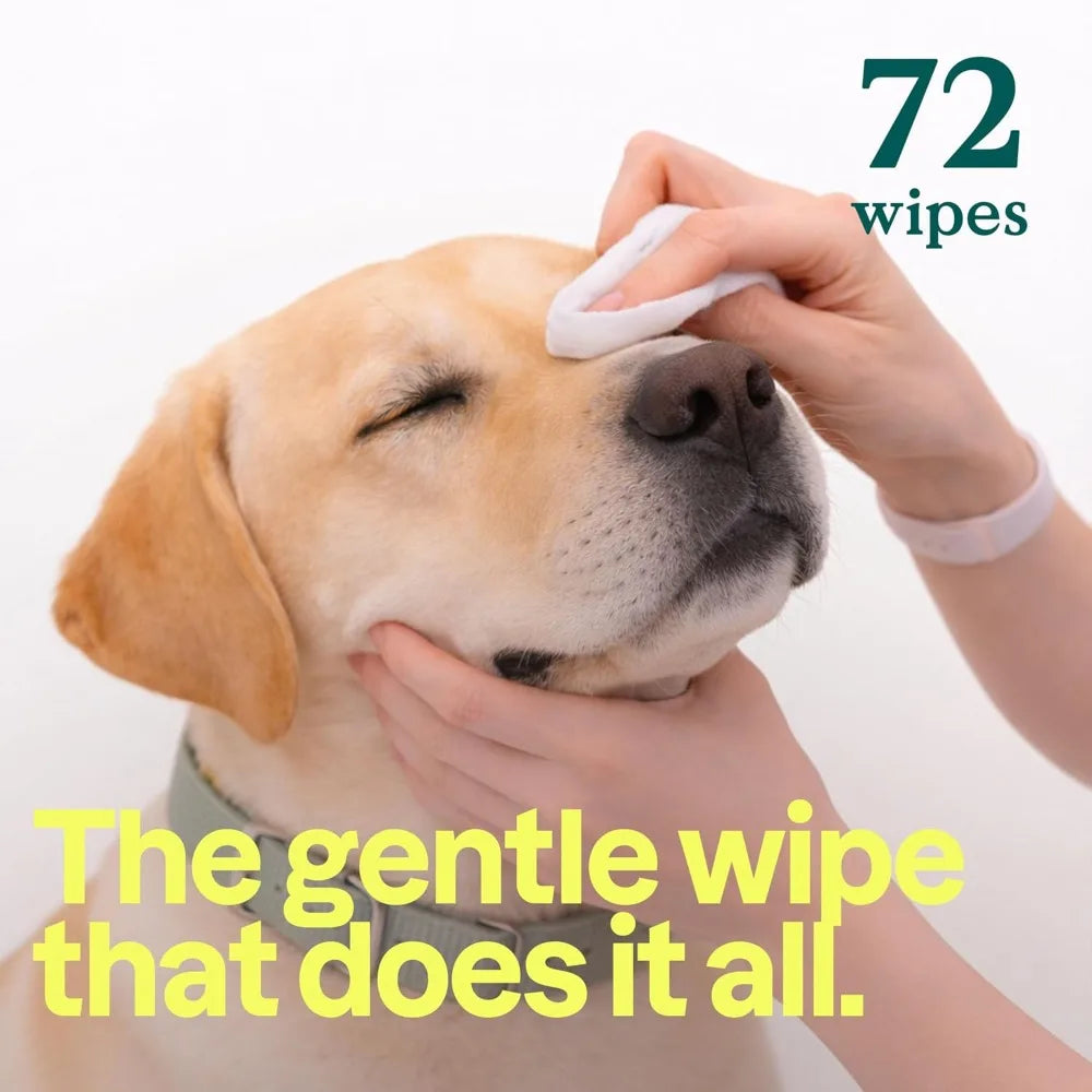 Pet Wipes for Dogs & Cats, 99% Water, EWG Verified, Gentle Unscented Cleaning Wipes for Paws, Ears, Face & Body, 72 Count