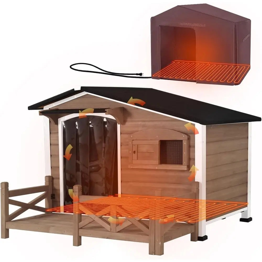 Insulated & Heated Outdoor Dog Kennel for Large, Medium & Small Dogs in Winter, Heavy-Duty Iron, Deep Brown