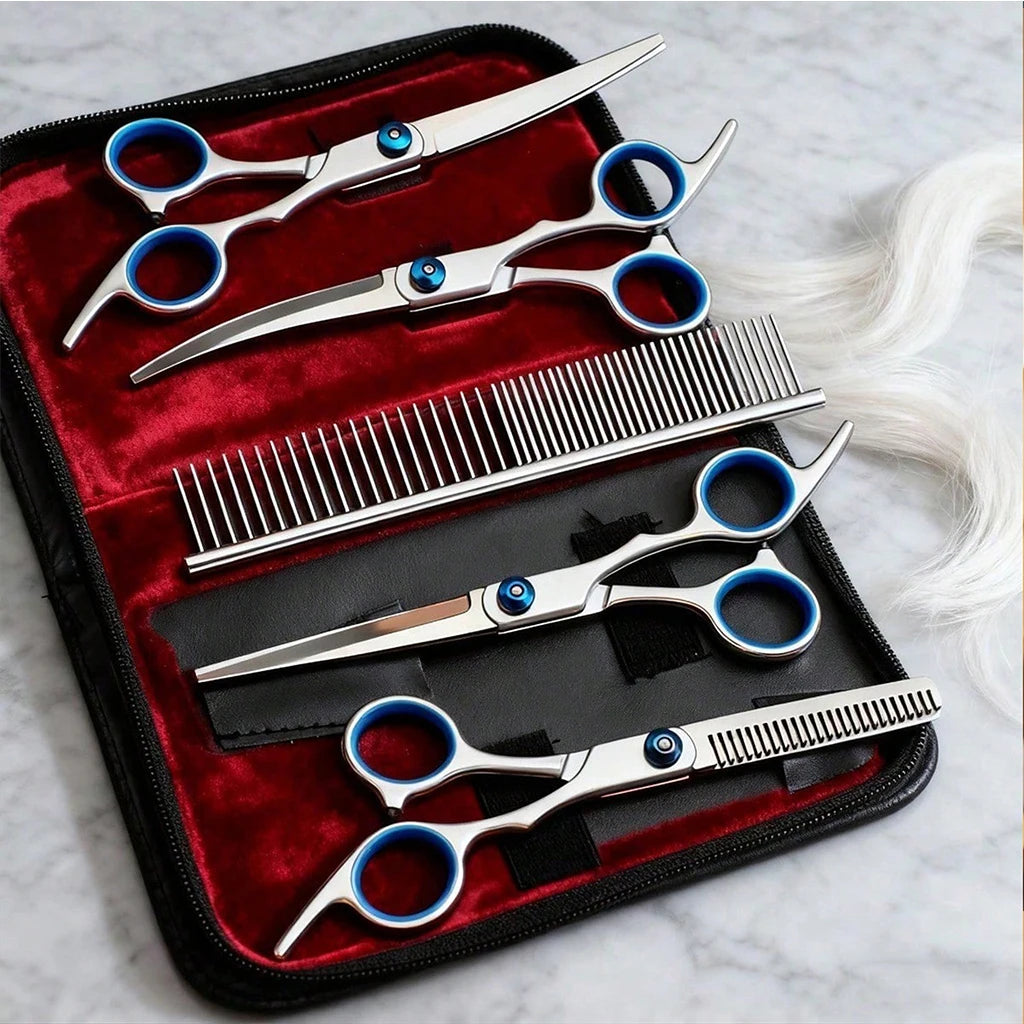 6 Pcs Professional Pet Grooming Scissors Set, Stainless Steel Hair Cutting Kit   with Comb ,Nail Clippers, Dog Cat Grooming Tools for Personal Use