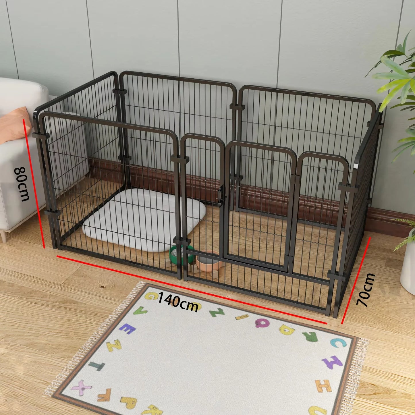 6 Panels Dog Fence Playpen Foldable Puppy Exercise Kennel Teddy Animal Escape Barrier Heavy Duty Cage for Dog Cat Rabbit Pet 60x60cm,70x80cm