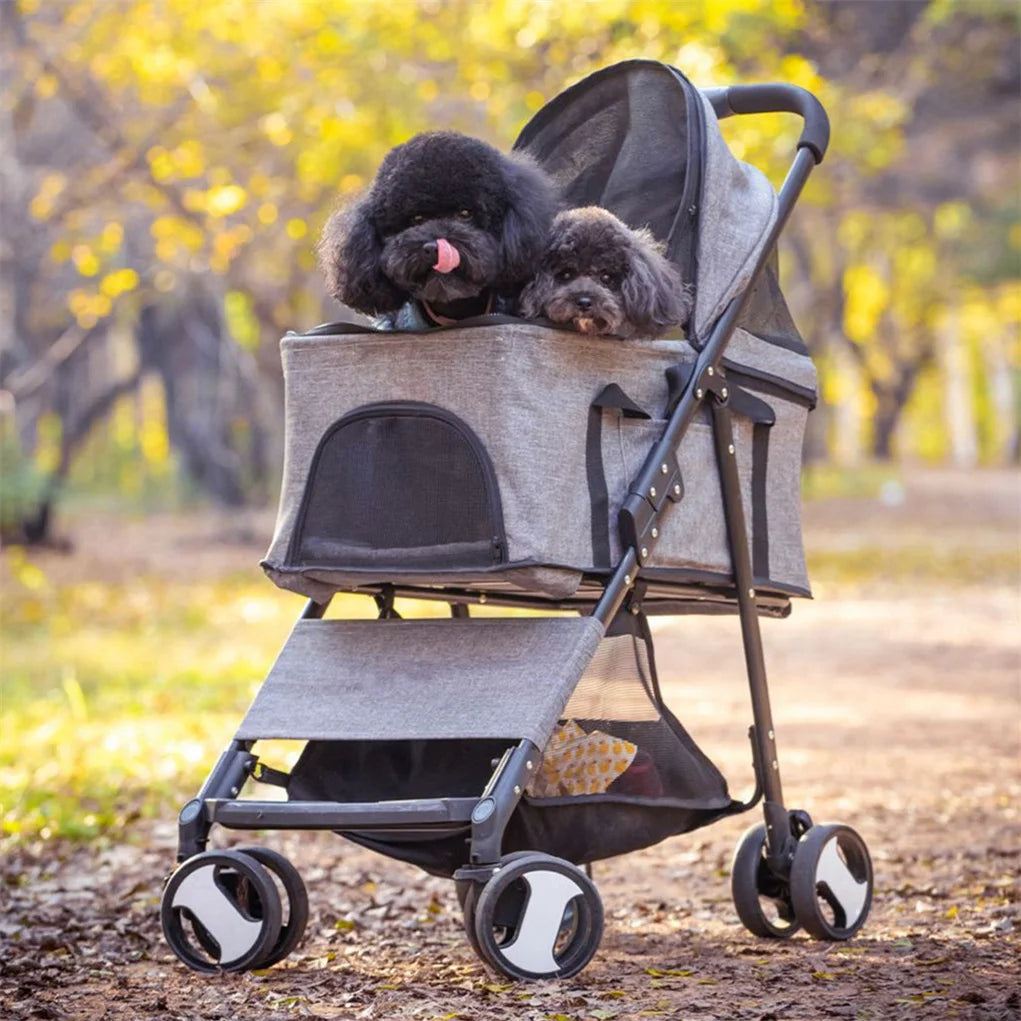 Pet Dog Stroller Foldable Travel Carrier Strolling Cart Cat Dog Pushchair Jogger Dog Pram Cat Buggy with 4 Wheels and Rain Cover