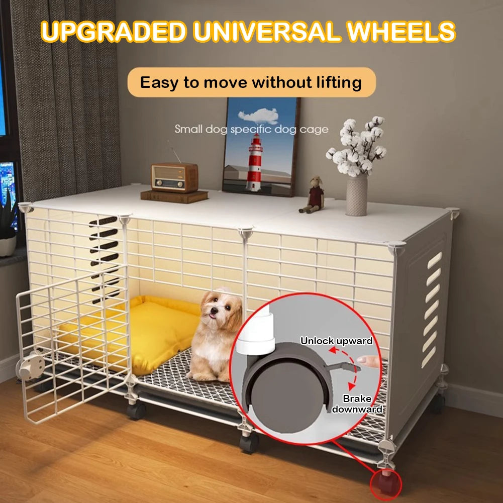 Dog Cage Crate with Wheels & Tray Indoor Dog House Wired Cage Crate Dog Kennels Pet Crate for Small/Medium/Large Dog