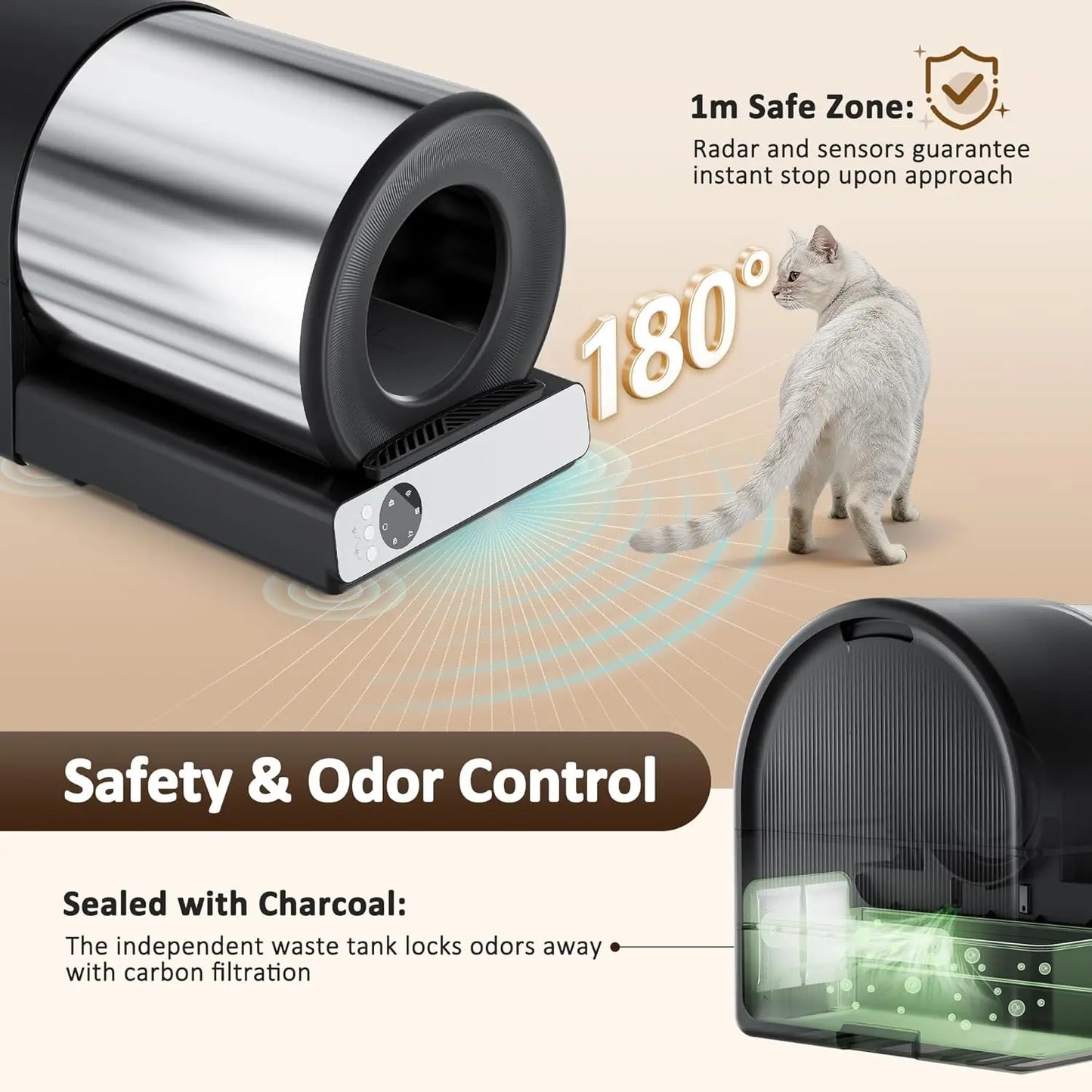 Self Cleaning Litter Box for Multiple Cats, Automatic Cat Litter Box Large Capacity, Stainless Steel Drum with App, Customized