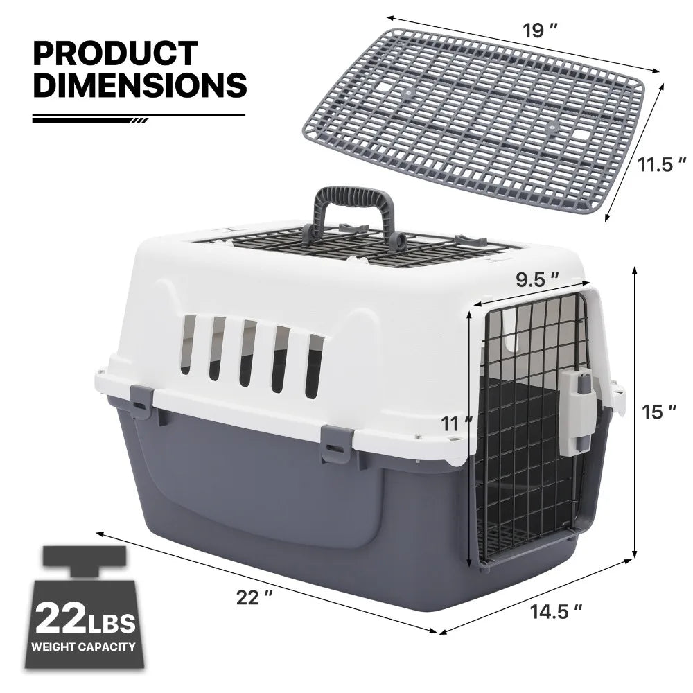 22-Inch Hard Shell Pet Suitcase Dog Cat Travel Carrier Plastic Animal Transport Cage