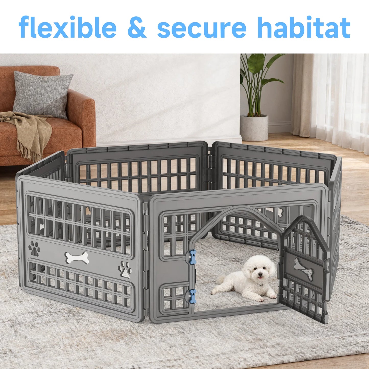 6 Panels Plastic Pet Playpen, Foldable Hexagonal Dog Exercise Fence with Door, Indoor Outdoor Puppy Enclosure for Small Medium Pets