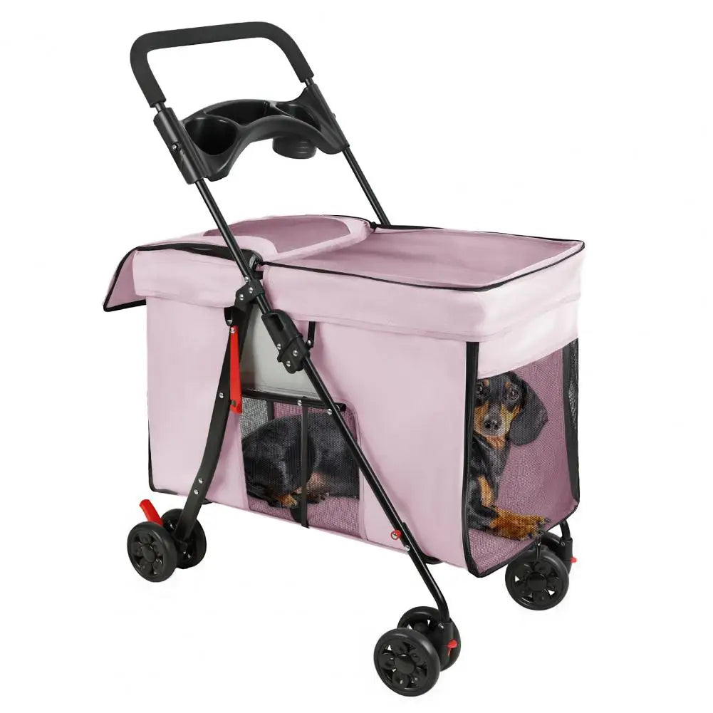 Foldable Cat Dog Stroller with Swivel Wheel, 5 Ventilation Windows & Removable Tray, Travel Pet Cart for Small/Medium Dog