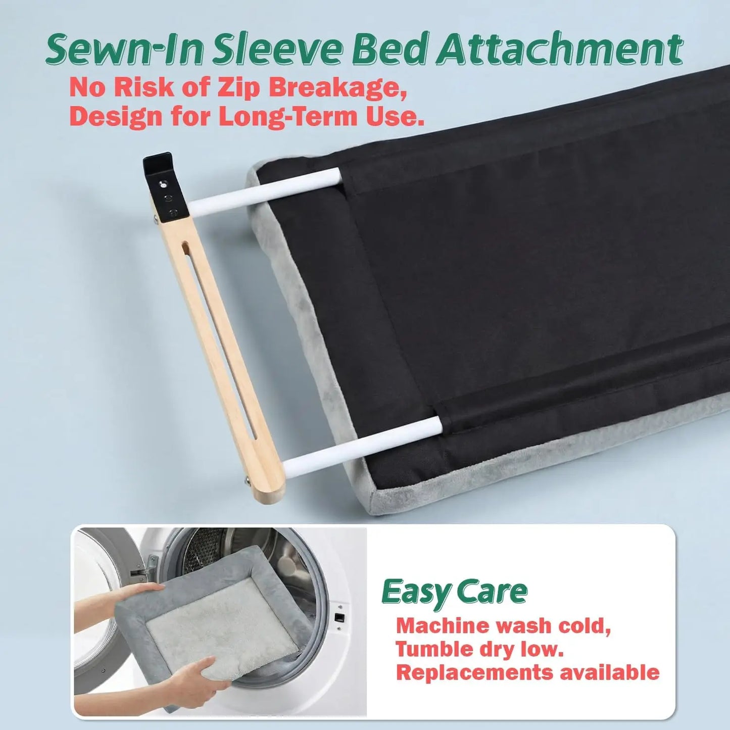 Cat Perch for Window Sill with Bolster - Orthopedic Hammock Design with Premium Hardwood & Robust Metal Frame - Cat Window Seat for Large Cats - Natural Color Wood Gray Bed, 26.4''W
