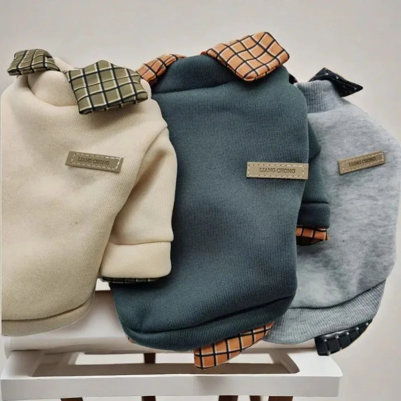 Pet Dog Clothes Warm Winter Shirt Collar Patchwork Hoodie Jacket for Small Dog Coat Bear Hoodie Pet Plaid Shirt Puppy Clothing