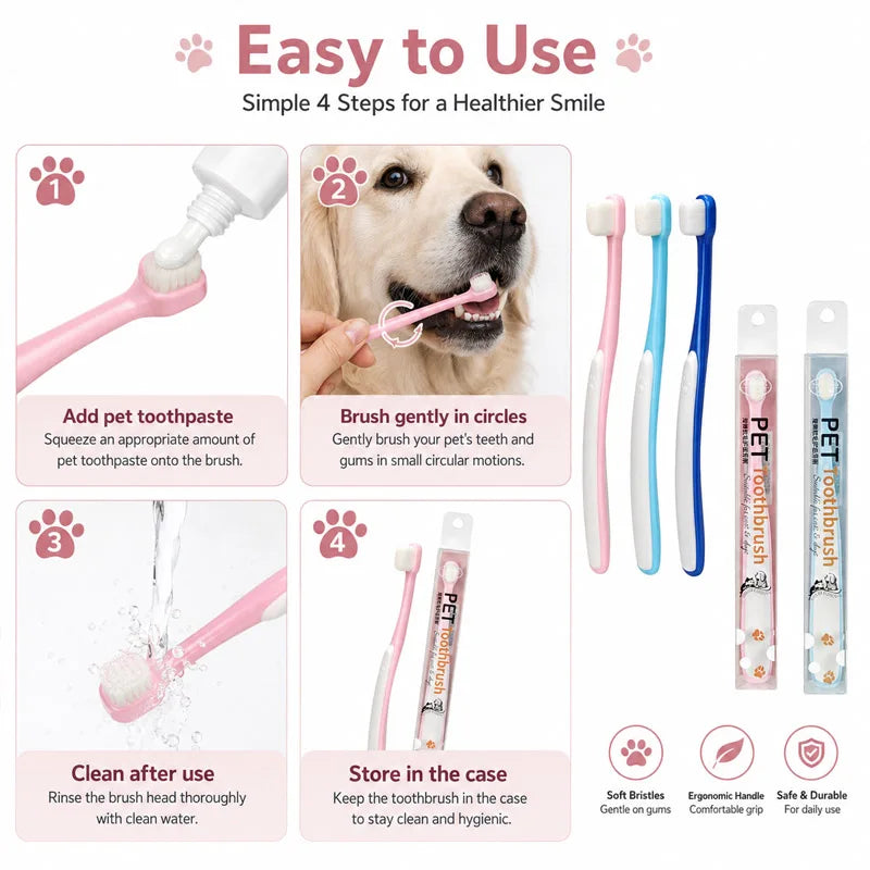 Pet toothbrush for cats and dogs,small head,soft bristles, Dense Hair Brush for Teeth Cleaning Oral Care Toothbrush Pet Supplies
