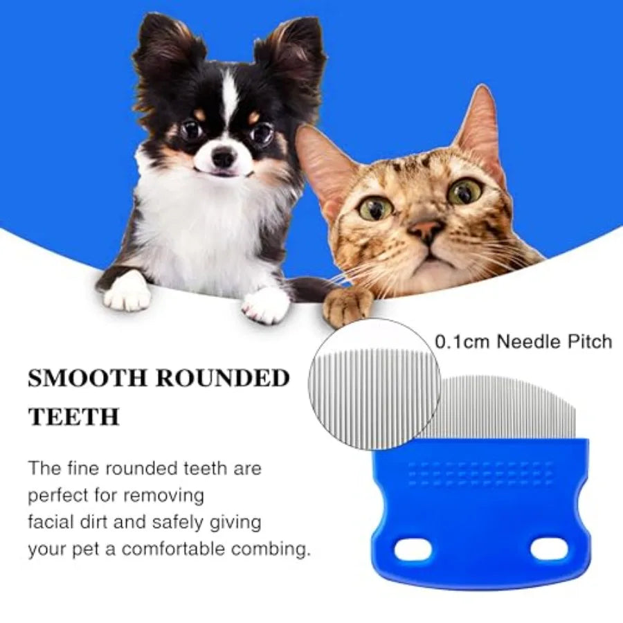 2 Pack Professional Eye Comb For Pets, Stainless Steel Tear Stain Remover, Flea Lice Comb, For Cats and Dogs, Gentle Round-Head