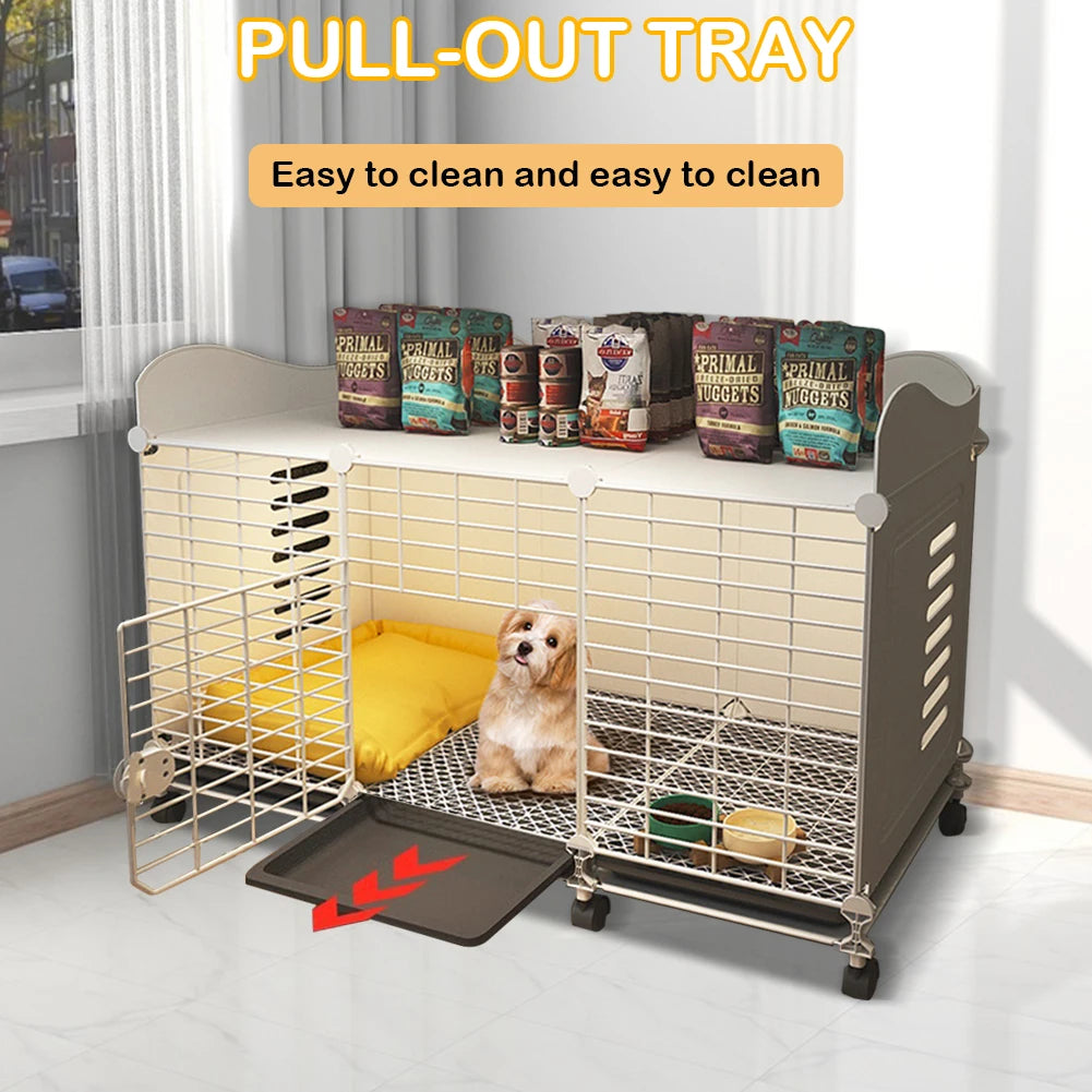 Dog Cage Crate with Wheels & Tray Indoor Dog House Wired Cage Crate Dog Kennels Pet Crate for Small/Medium/Large Dog