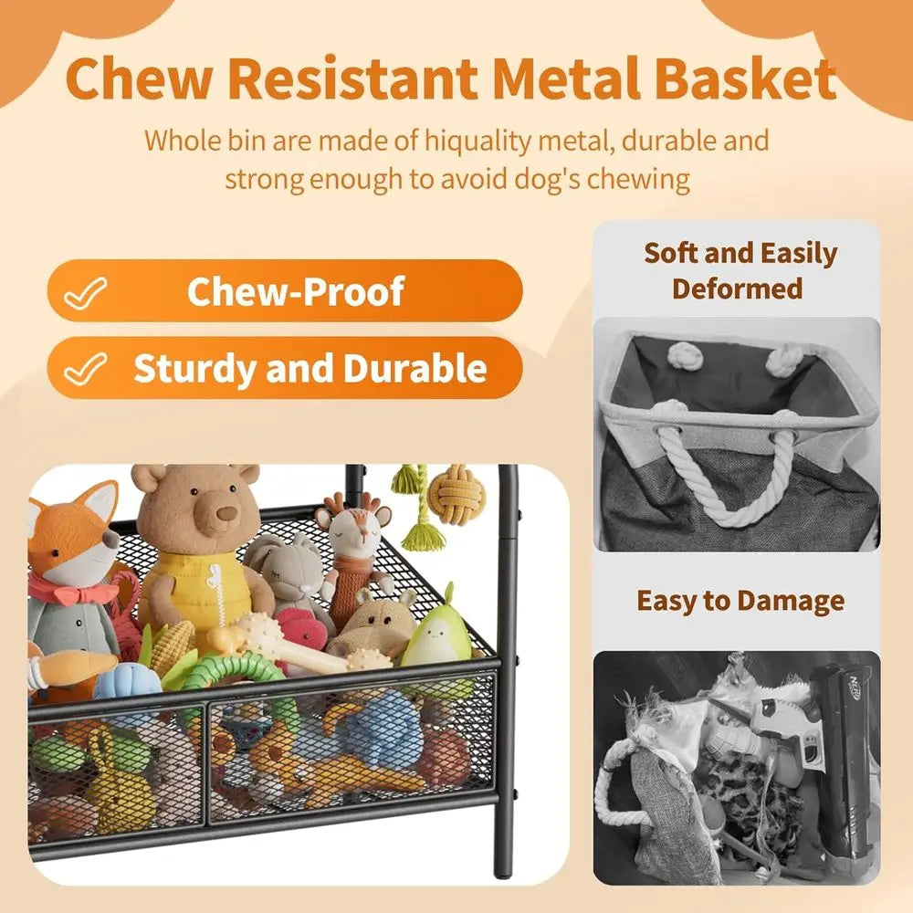 Large Dogs Toy Bin with Storage Organizer, Chew-Resistant Toy Box for Dog Supplies, Pet Toy Storage Holder