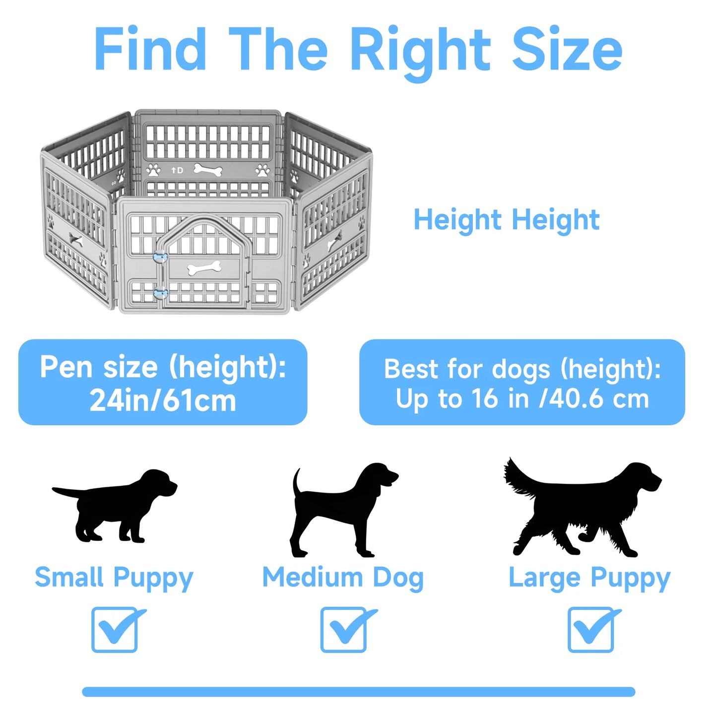 6 Panels Plastic Pet Playpen, Foldable Hexagonal Dog Exercise Fence with Door, Indoor Outdoor Puppy Enclosure for Small Medium Pets