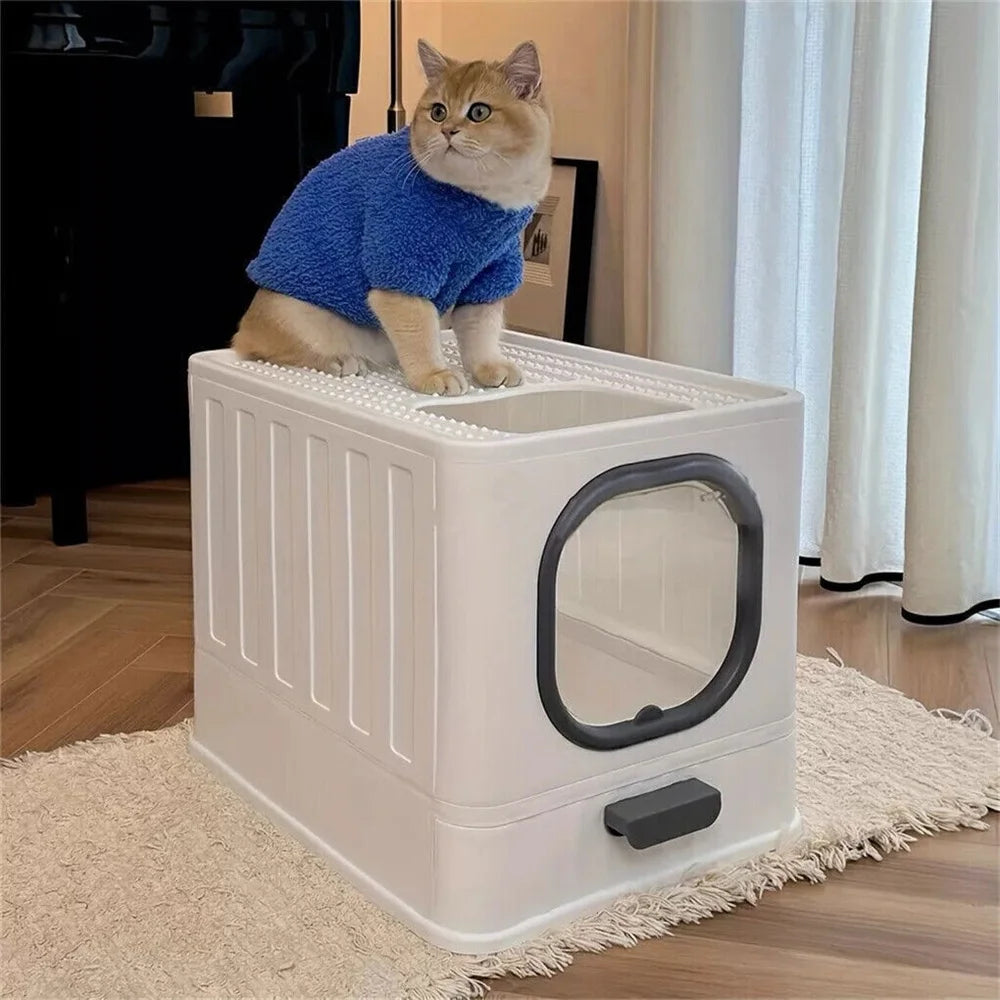 Large Cat Litter Box Pet Toilet Skylight Enclosed Drawer Scoop Covered Tray Pet Kitten Training Toilet with Scoop