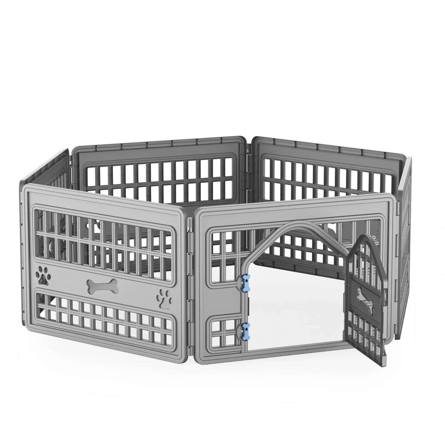 6 Panels Plastic Pet Playpen, Foldable Hexagonal Dog Exercise Fence with Door, Indoor Outdoor Puppy Enclosure for Small Medium Pets