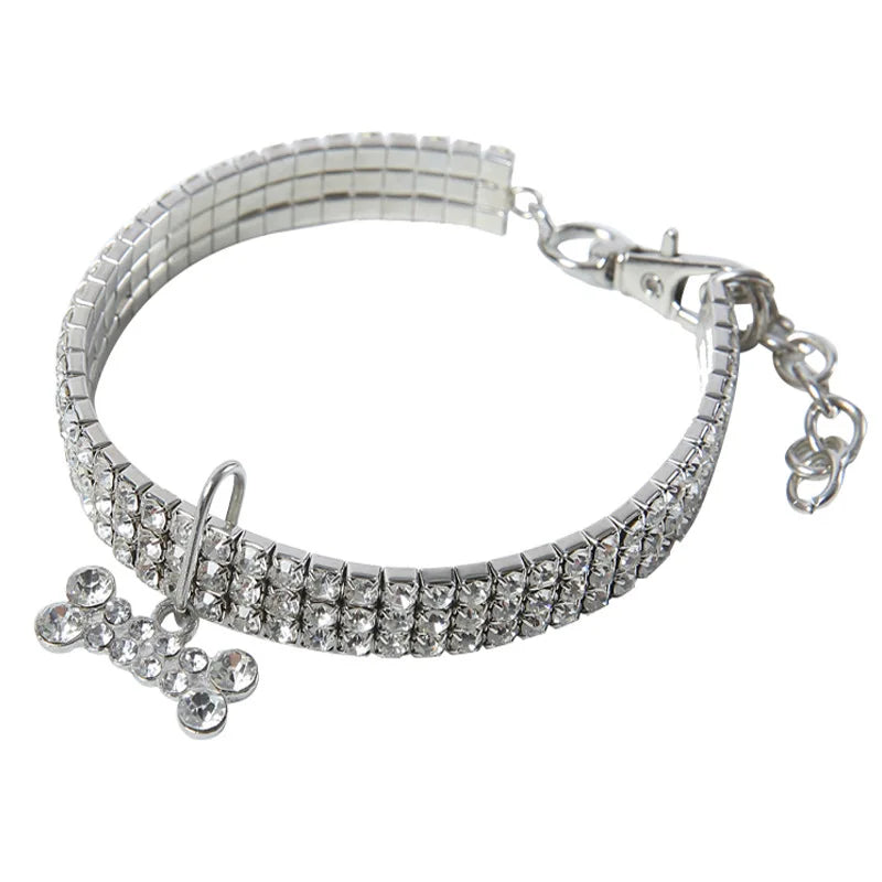 Rhinestone Stretch Pet Collar, Crystal Necklace, Simple Decorative Neck Ring for Dogs & Cats