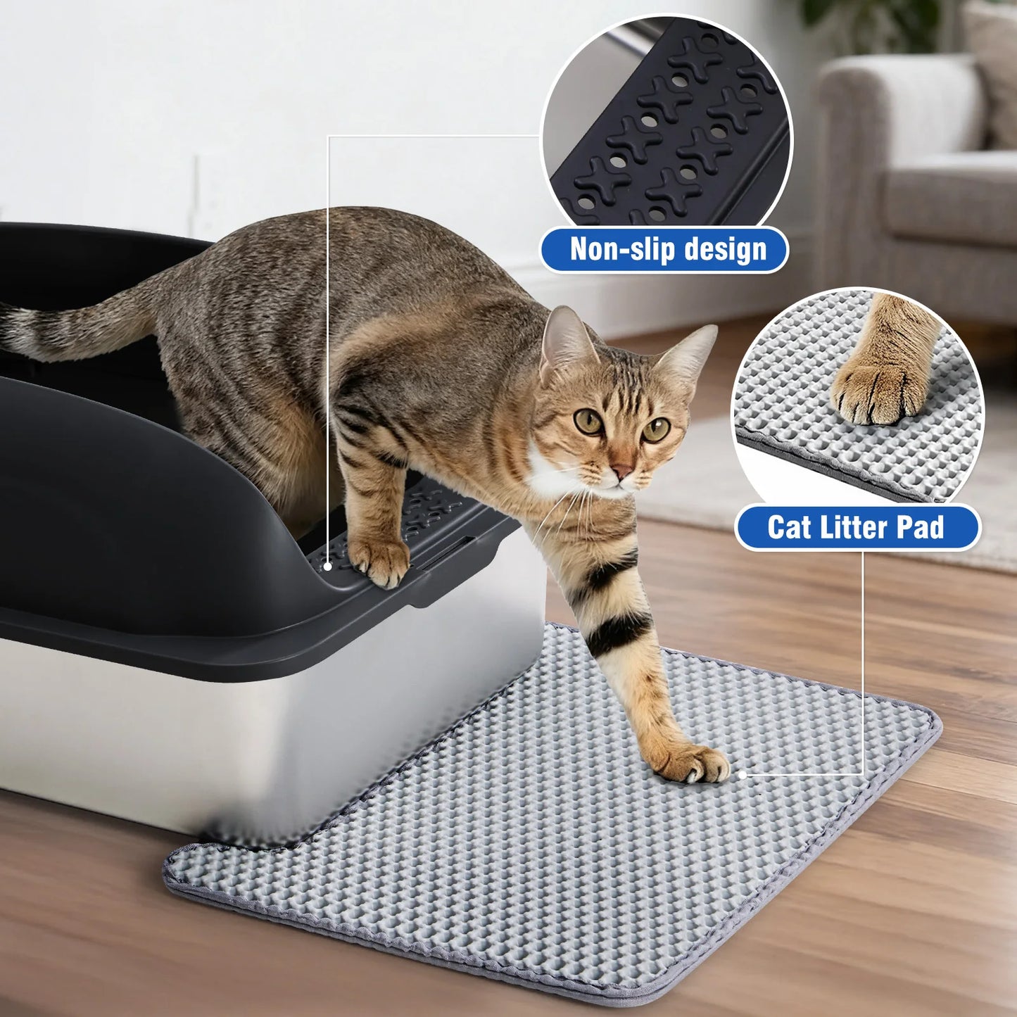 JHK Stainless 24IN Steel Cat Litter Box with Lid Large Cat Litter Box for Big Cats Anti-Urine Leakage Scoop and Mat Included