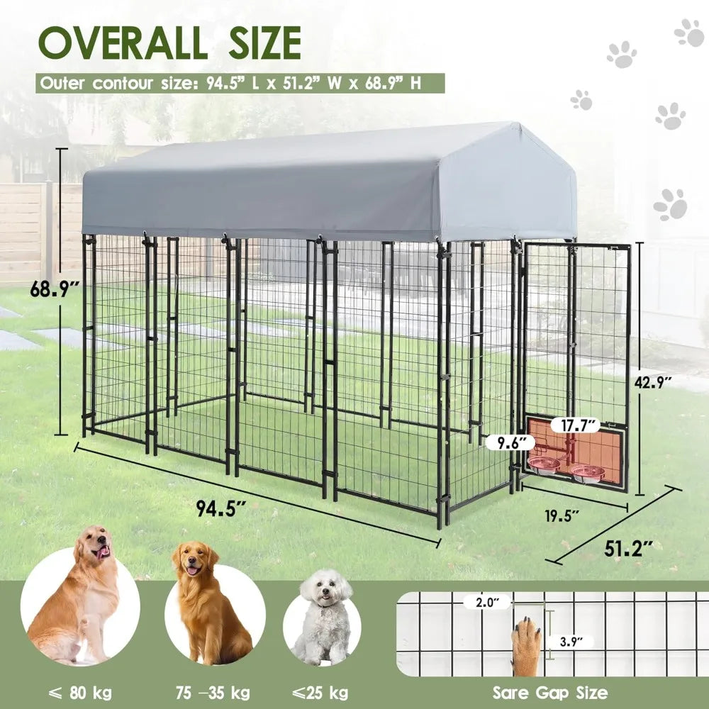 Brand new, Fast shipping 8x4x6 FT Outdoor Dog Kennel for Large Dogs with UV Waterproof Cover, Double Locks, Rotating