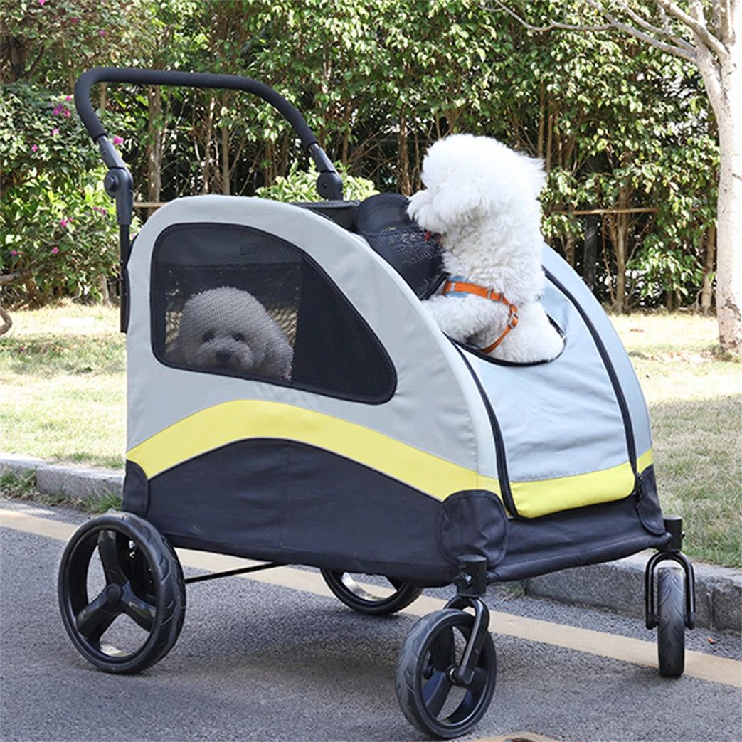 Premium Dog Stroller Pram 4 Wheel Foldable Cart Travel Walk Pet Jogger Wagon for Small Medium Large Dogs