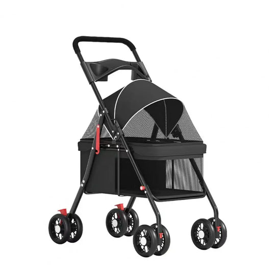 Dog Cat Stroller, Outdoor Travel Pet Cart Folding Stroller With Cup Holder, Visible Mesh Cage Stroller for Medium Small Dog