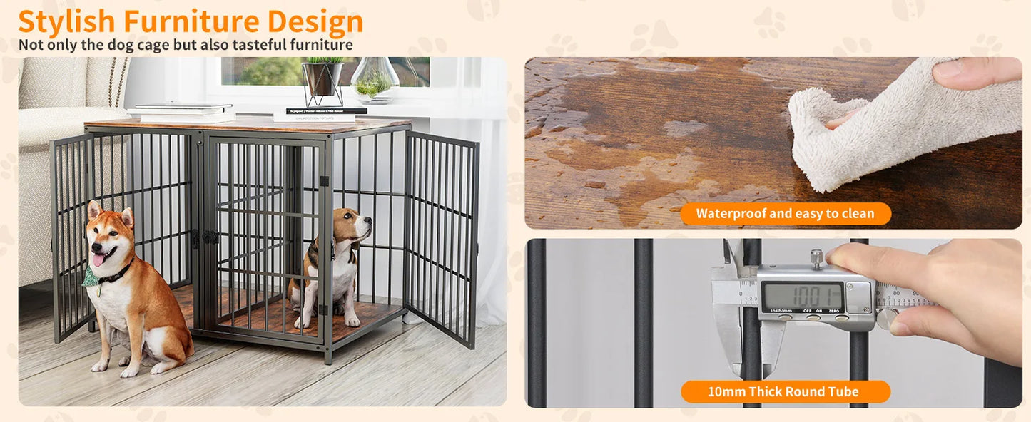 1Pcs Spacious Double Dog Crate with Removable Divider Furniture Style Kennel Cage Ultra Thicken