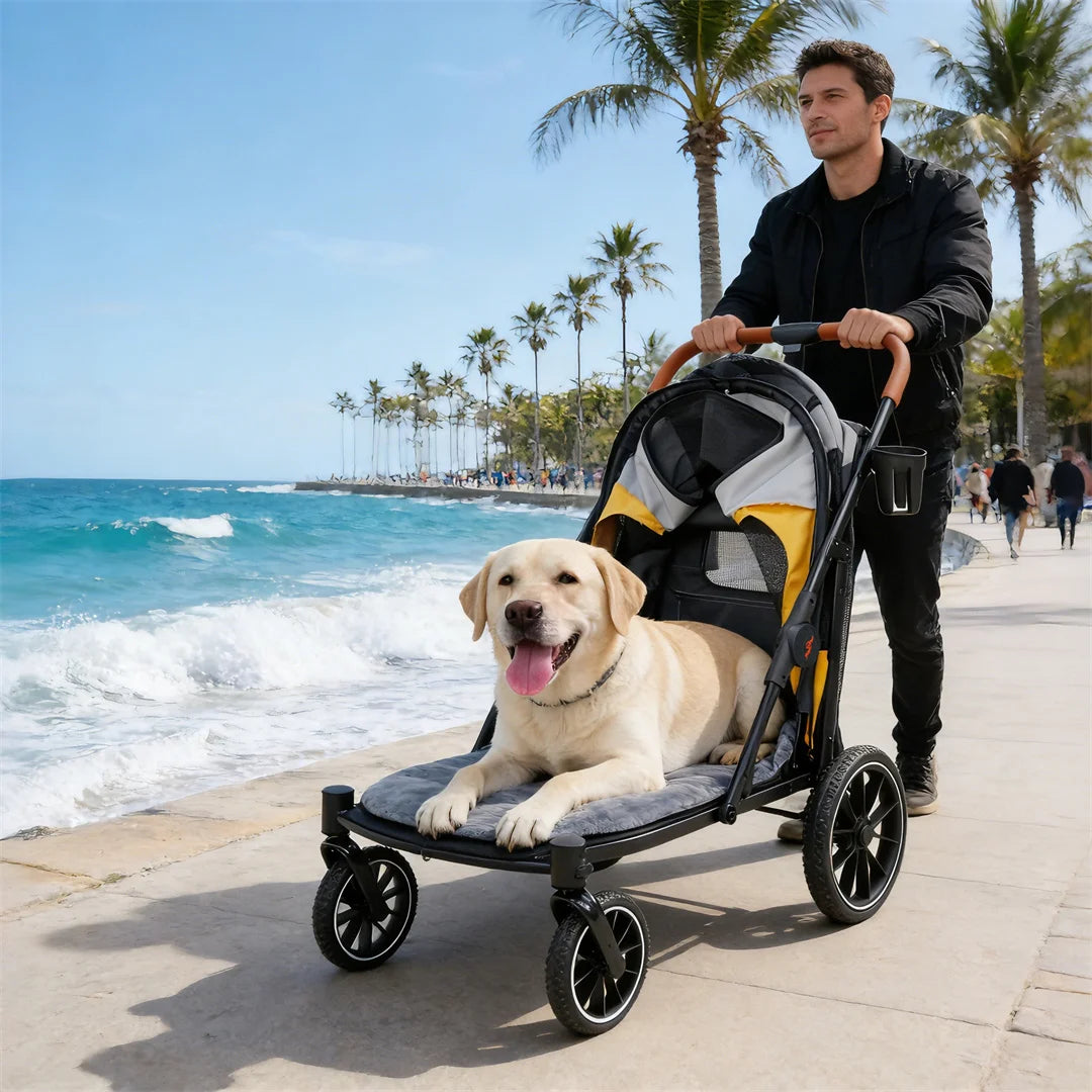 Portable Dog Stroller for Large Dogs: Outdoor Pet Stroller with One-Click Folding Dual Entry Pet Stroller Jogger Cart on Wheels, Storage Pockets, for Dogs Up to 42kg