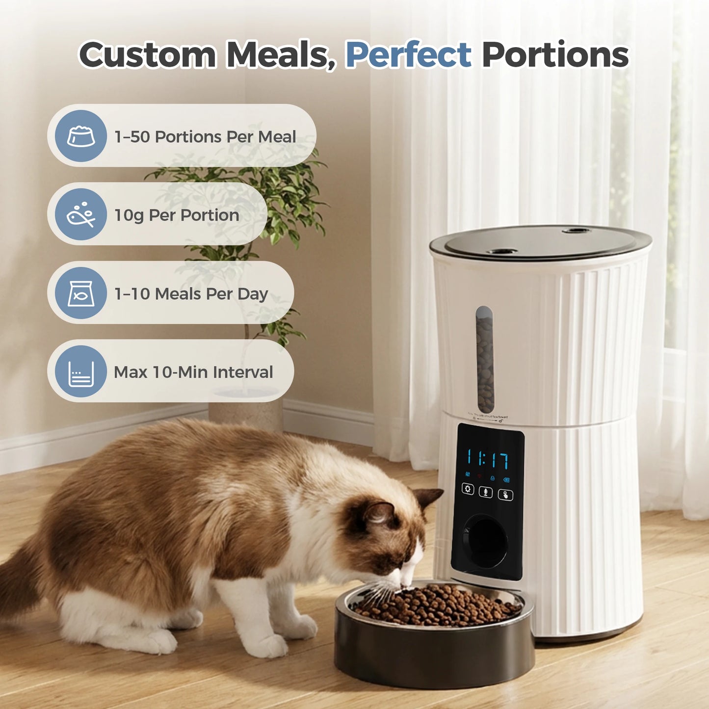 JHK 4L Automatic Cat Feeder WiFi Timed Cat Food Dispenser with APP Control Dual Power Supply Indoor Programmable Pet Feeder