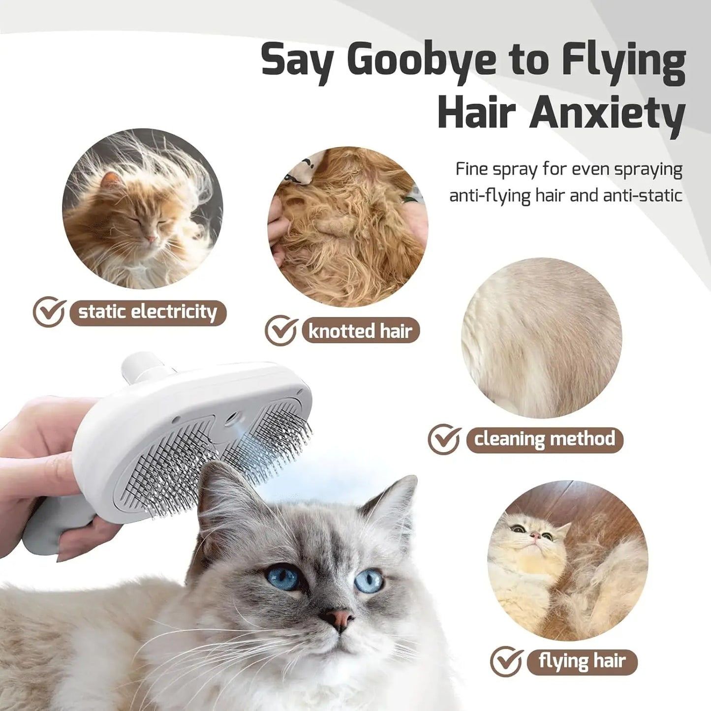 Pet Hair Removal Comb with Water Tank And Release Button Cat Dog Shedding Spray Steam Brush for Grooming