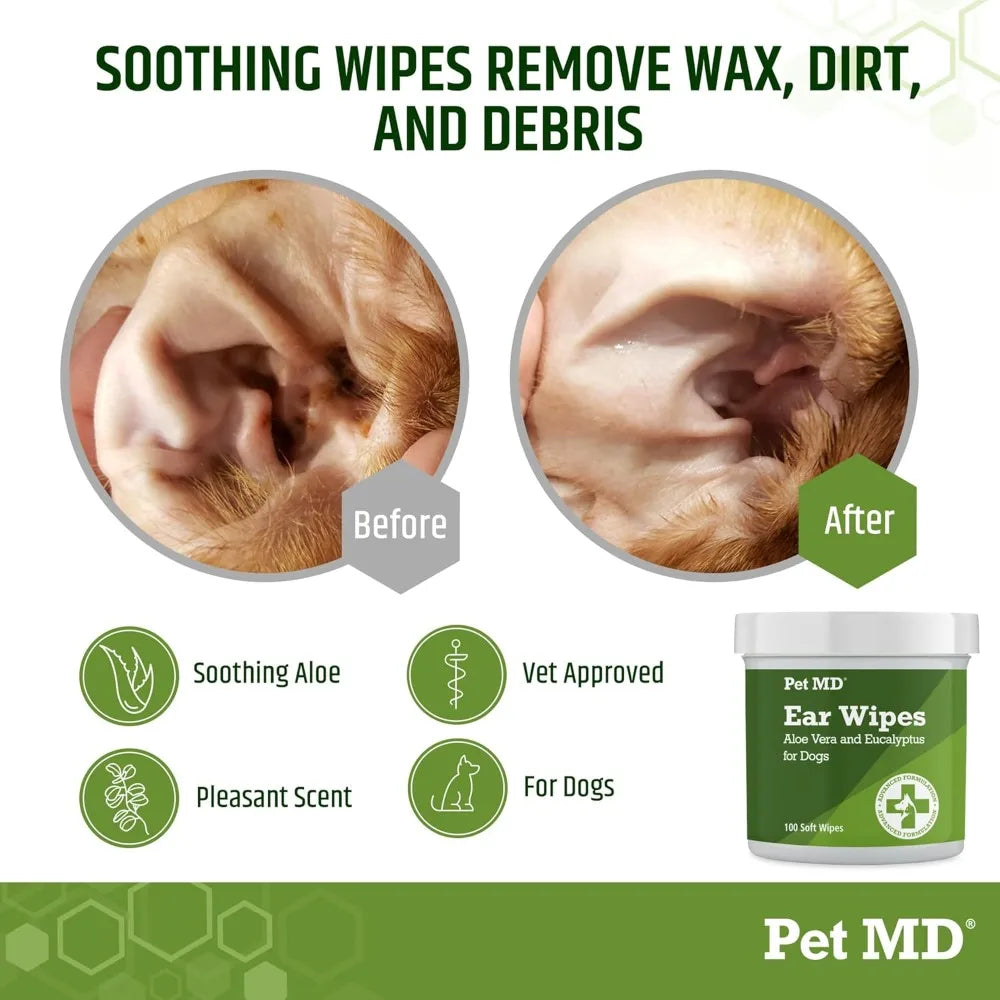 Dog Ear Cleaning Wipes – Otic Cleanser, Aloe & Eucalyptus, 100 Count