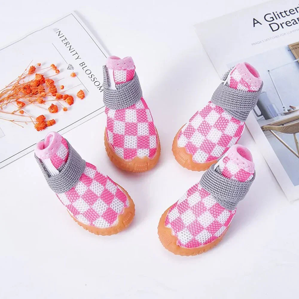 4PCS Dog Shoes for Small Dogs Anti-Slip Dog Boots with Adjustable Magic Sticker Strap Breathable Mesh Pet Paw Protectors Outdoor