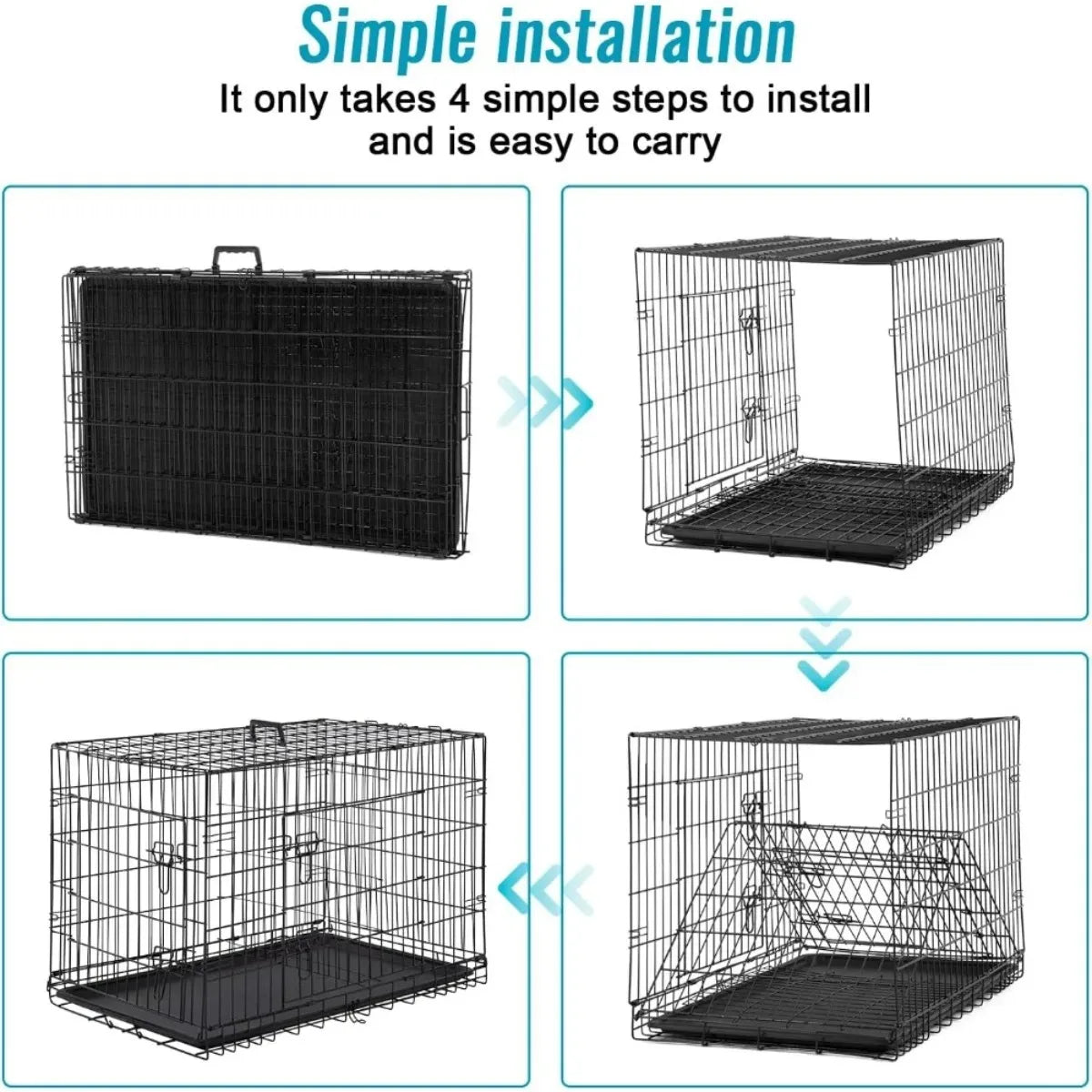 24 Inch Foldable Metal Dog Crate with Double Doors Divider Tray for Small Pets